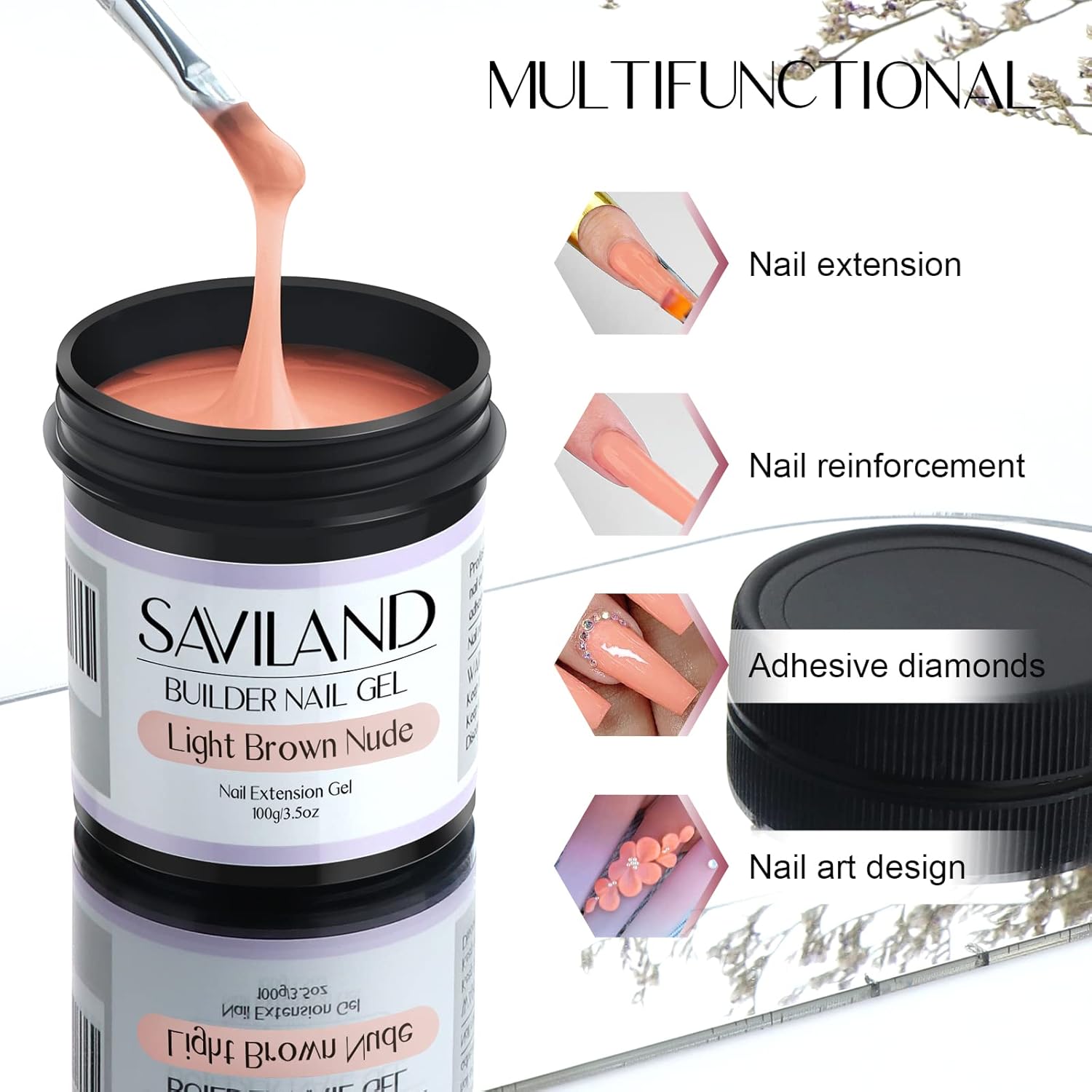 Detalle 2 de Saviland Nagel Aufbaugel 100 g – Nacktes Braun Aufbaugel für Gelnägel (Hartgel, UV/LED) im Starter-Set
