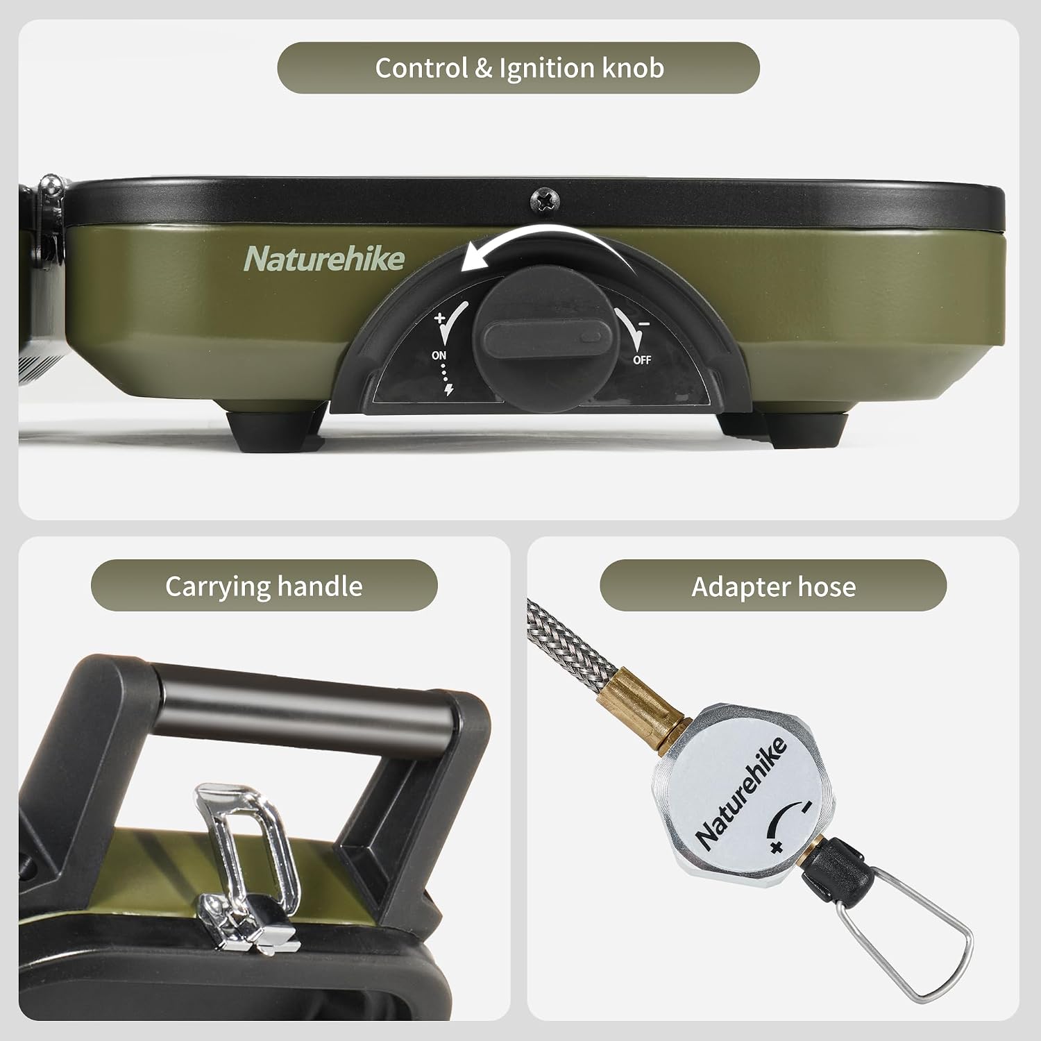 Detalle 2 de Naturehike Foldable 2-in-1 Camping Gas Stove with Grill Plate and Two Burners