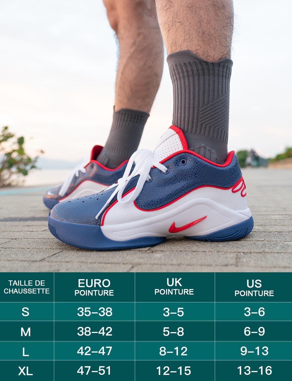 Detalle de Juclise chaussettes de course à pied en bambou Coolmax pour homme, compression 15 à 20 mmHg