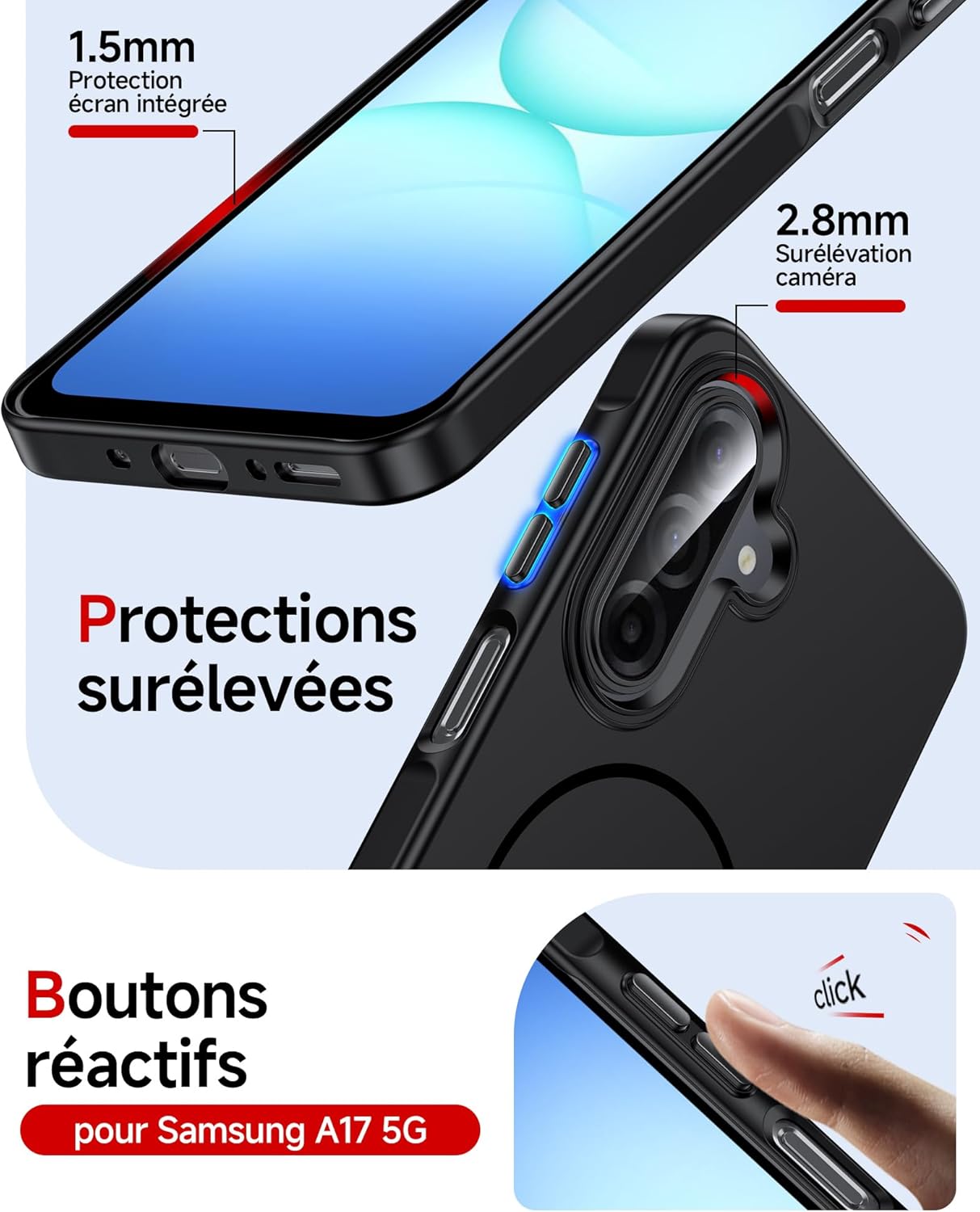 Thumbnail 3 de LeYi Coque Magnétique pour Samsung Galaxy A17 / A26 5G – 2 Verre Trempé, MagSafe, Noir