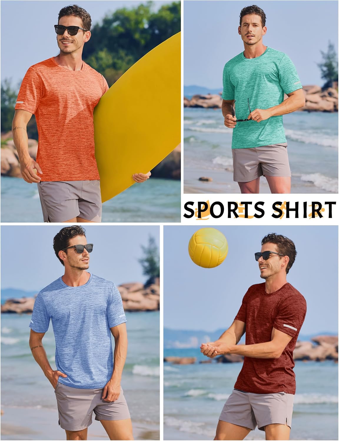 Detalle 2 de TACVASEN Herren Meliertes Sportshirt Kurzarm