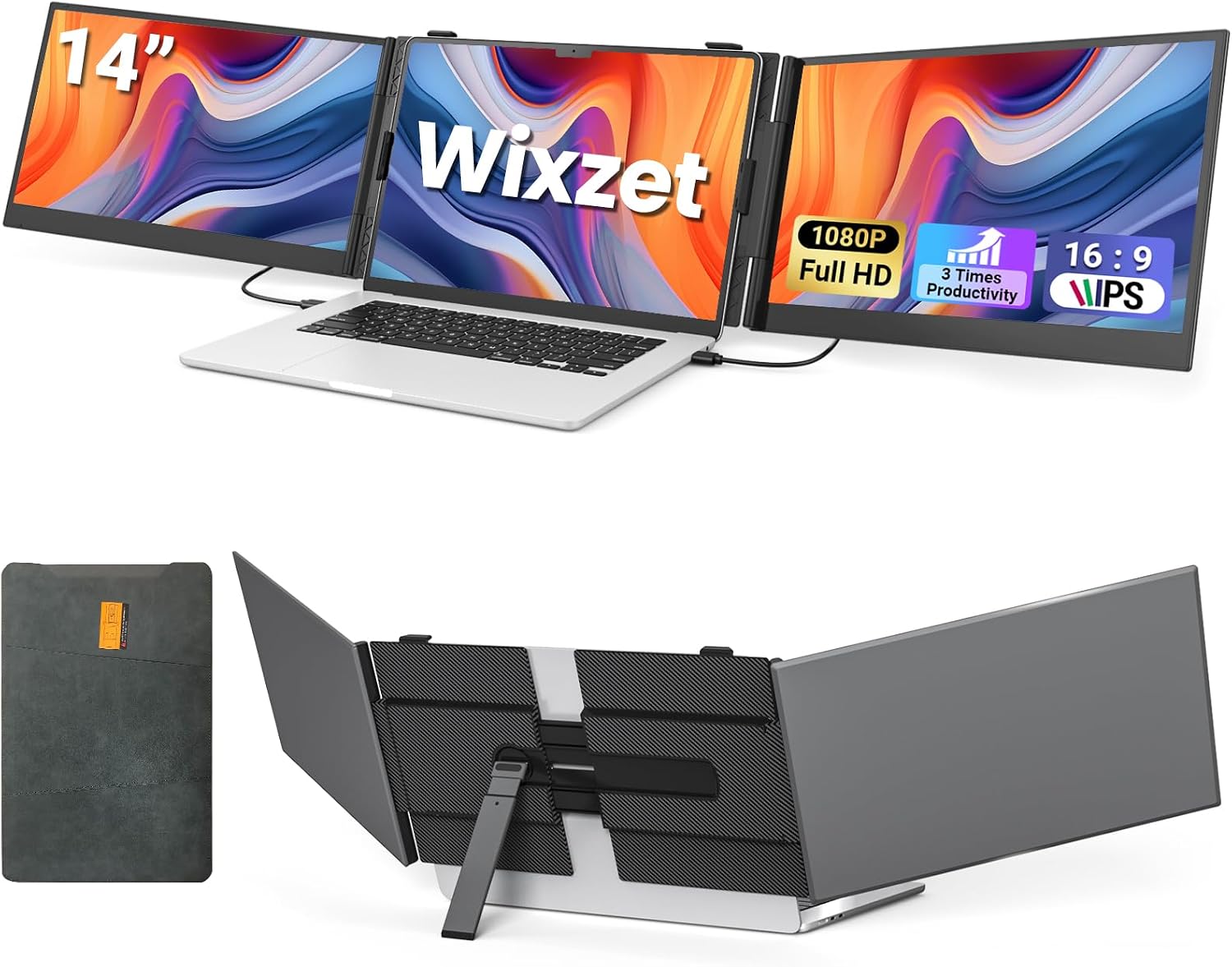 Detalle de Wixzet 14" Triple Laptop Screen Extender (Ultra-Thin FHD 1080P Portable Monitor)