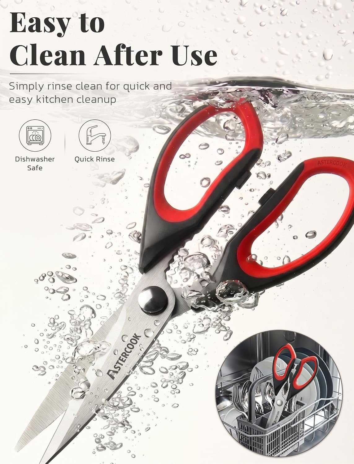 Detalle 2 de Astercook Kitchen Scissors All Purpose Heavy Duty (3-Pack) – Stainless Steel Shears with Serrated Blade