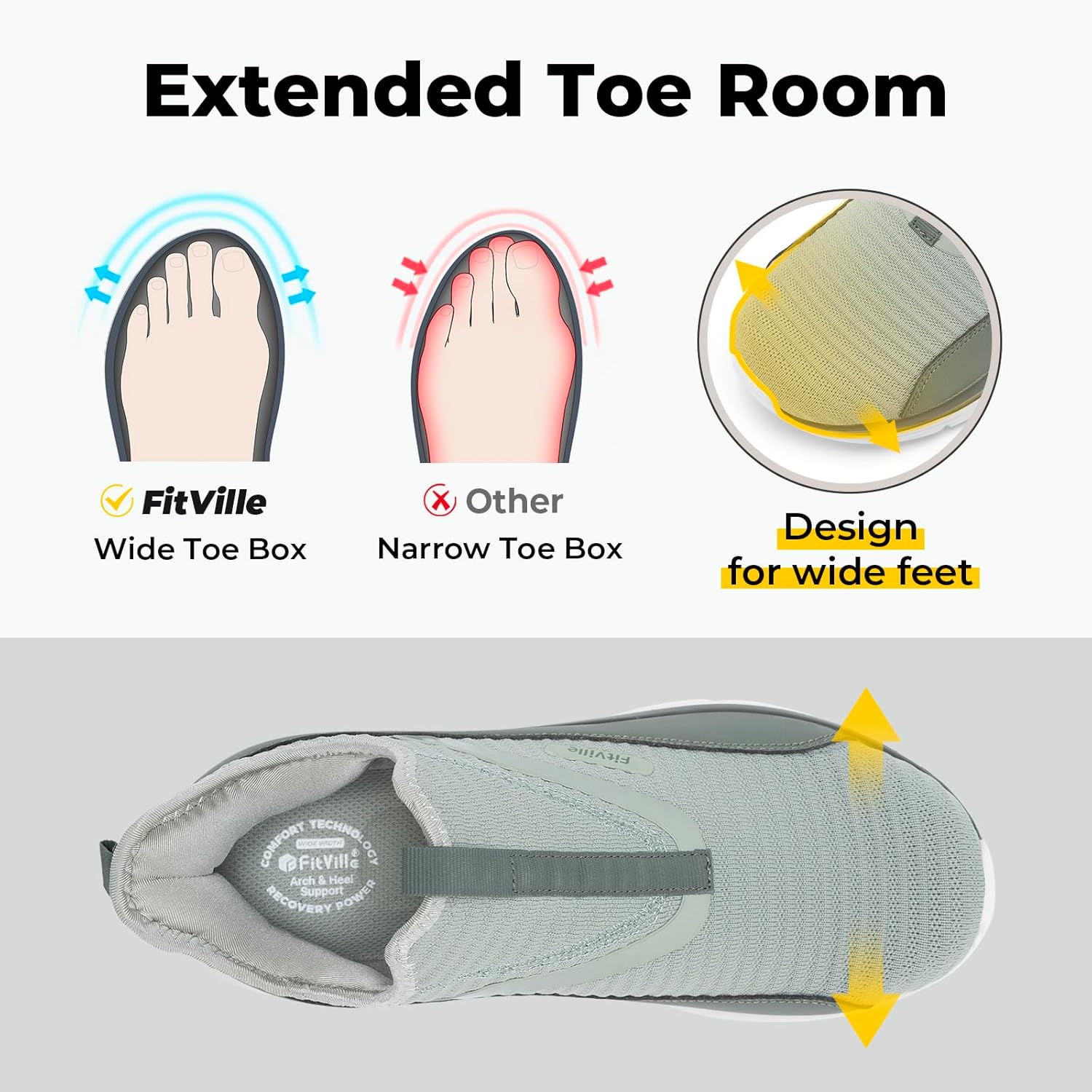Thumbnail 2 de FitVille Mens Wide Fit Slip On Trainers – Extra Wide, High Rebound Comfort
