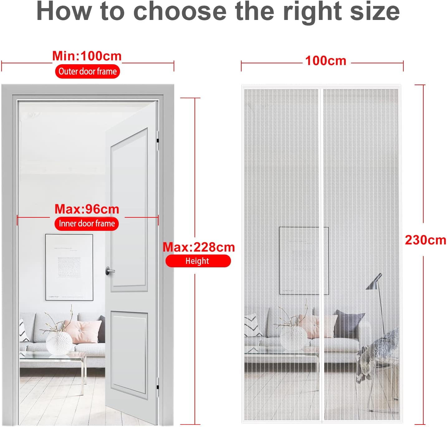 Thumbnail 2 de MYCARBON Fly Screen Door Keep Insects Out – Magnetic Mosquito Door Screen (White/Stripes, 100 x 230cm)