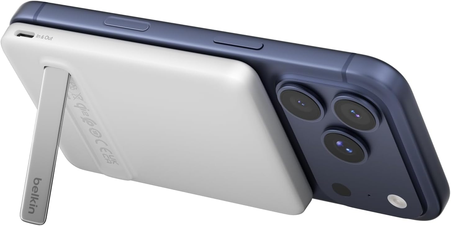 Detalle de Belkin BoostCharge Power Bank Magnetico 5000mAh Qi2 15W – Caricatore Wireless Portatile con Supporto Rimovibile