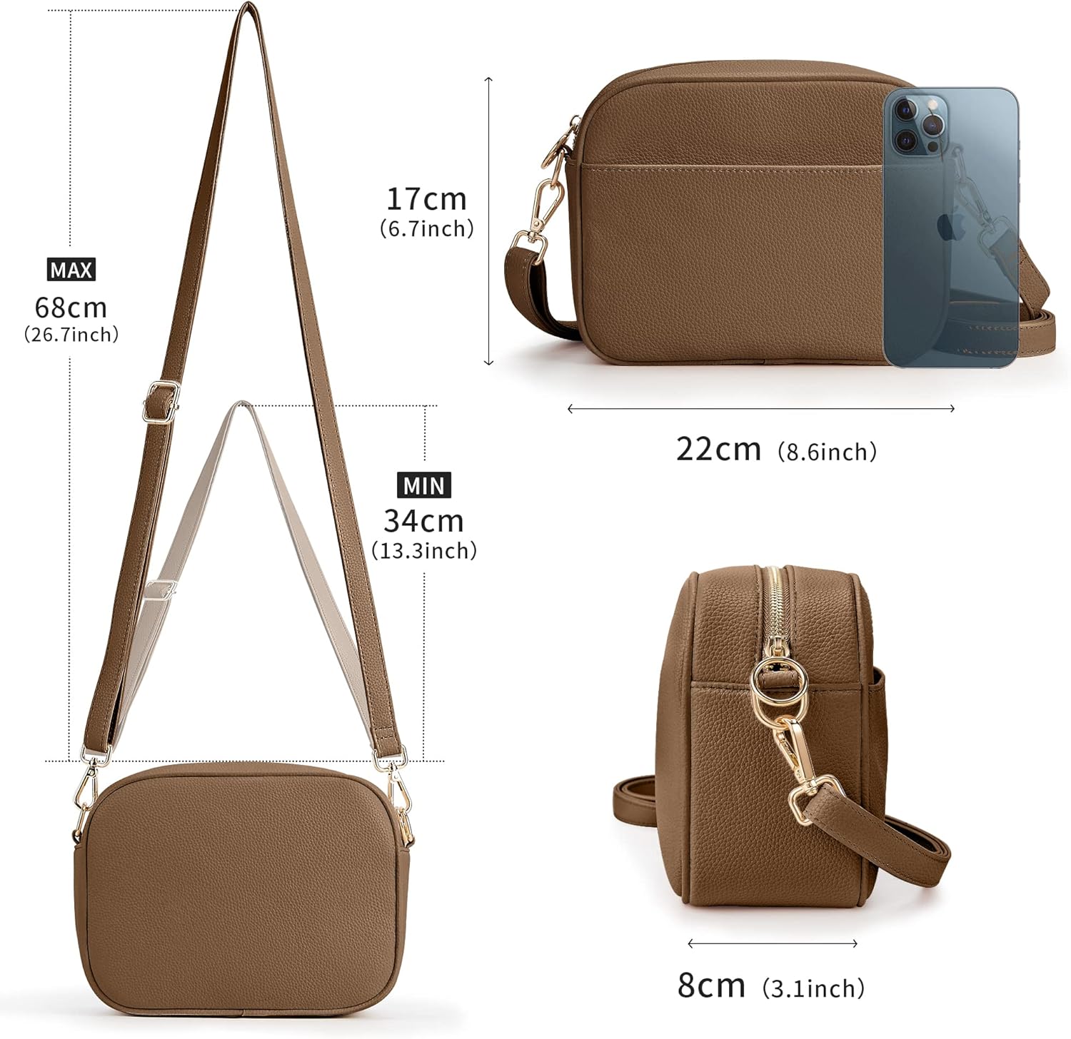 Detalle de KALIDI Crossbody Bag for Women — Adjustable Straps, Multi-Pocket Faux Leather