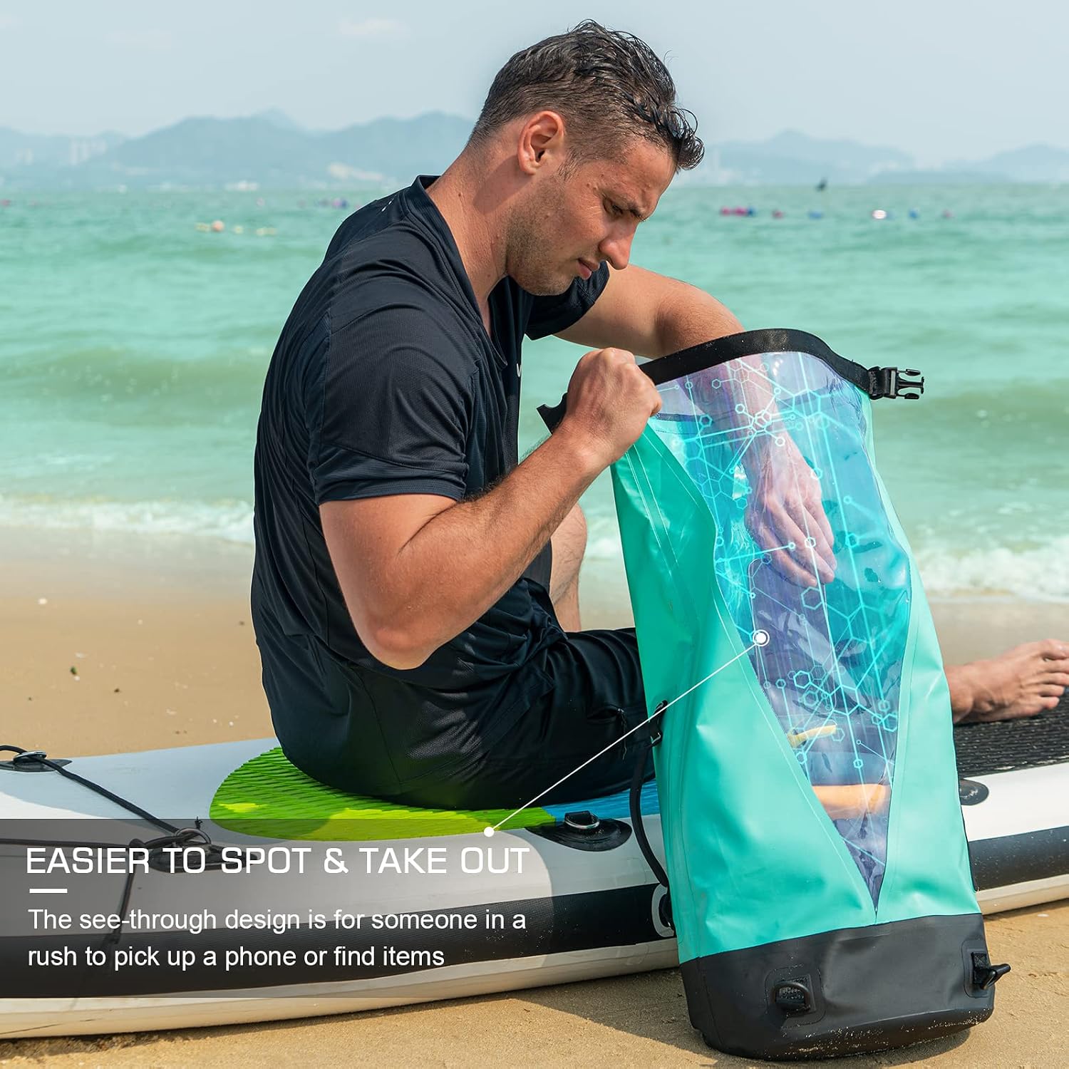 Detalle 2 de Dry Bag Upgraded 45L/40L/30L/20L waterproof dry sack with phone pocket and shoulder straps