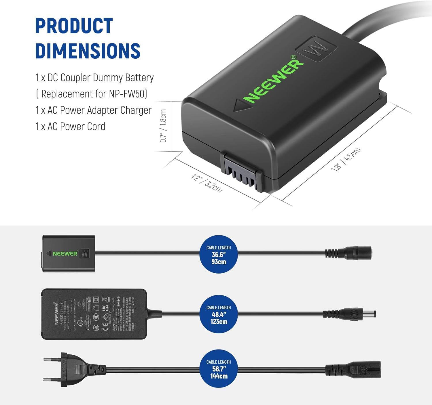 Thumbnail 6 de NEEWER AC-PW20 Adattatore d’Alimentazione con batteria fittizia per Sony NP-FW50