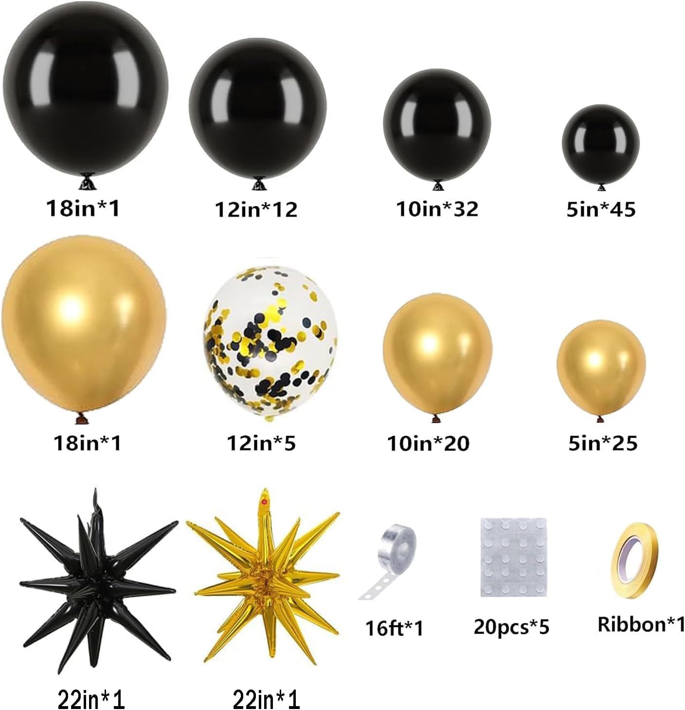 Detalle 2 de CboDeco Black and Gold Balloon Garland Arch Kit (146pcs)