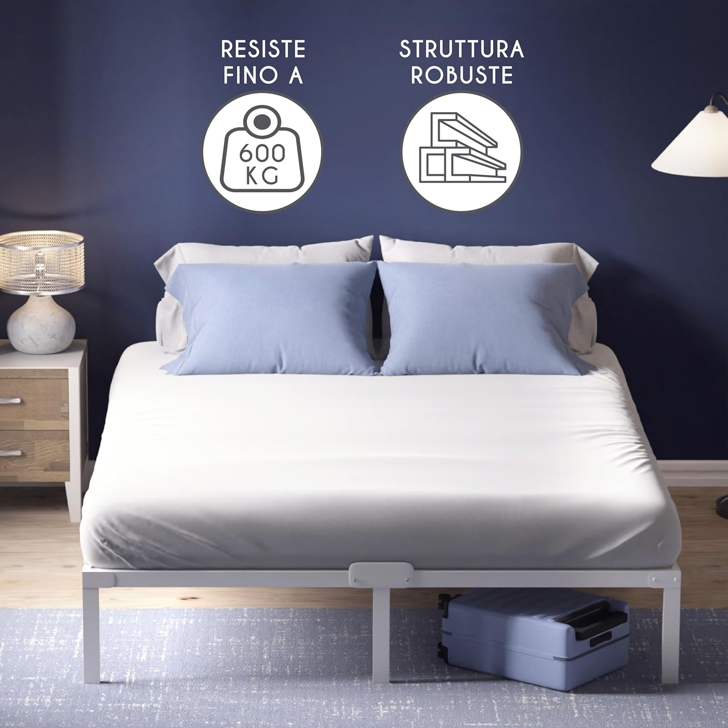 Detalle de Dreamzie Struttura Letto Matrimoniale 140x190 con Rete in Metallo Bianco – Montaggio Facile e Ampio Spazio di Stoccaggio