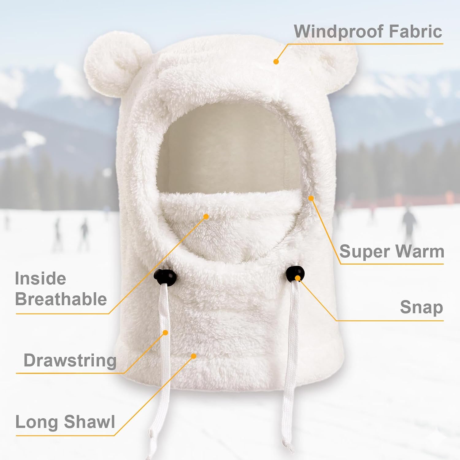 Detalle de DRESHOW Kids' Thermal Fleece Balaclava with Fluffy Ears: Windproof Winter Hood for Ages 3–10