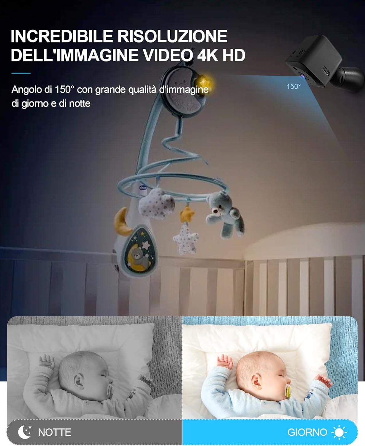 Detalle 2 de Mini Telecamera Wifi Interno 4K HD AOBOCAM: sorveglianza discreta e versatile per casa, auto e bambini