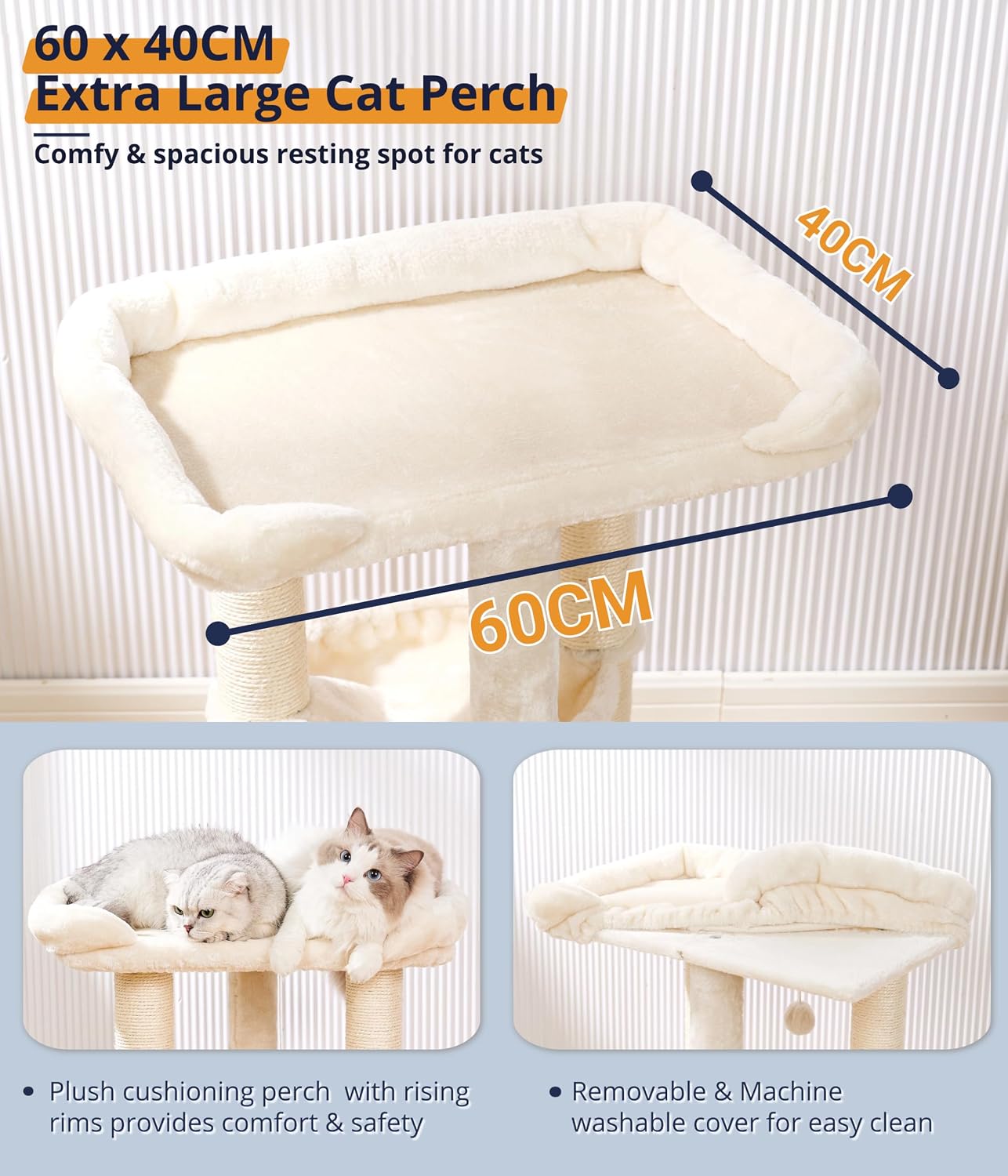 Detalle 1 de Happi N Pets DB25M 3-Level Cat Tree with Sisal Scratching Posts and Large Bed