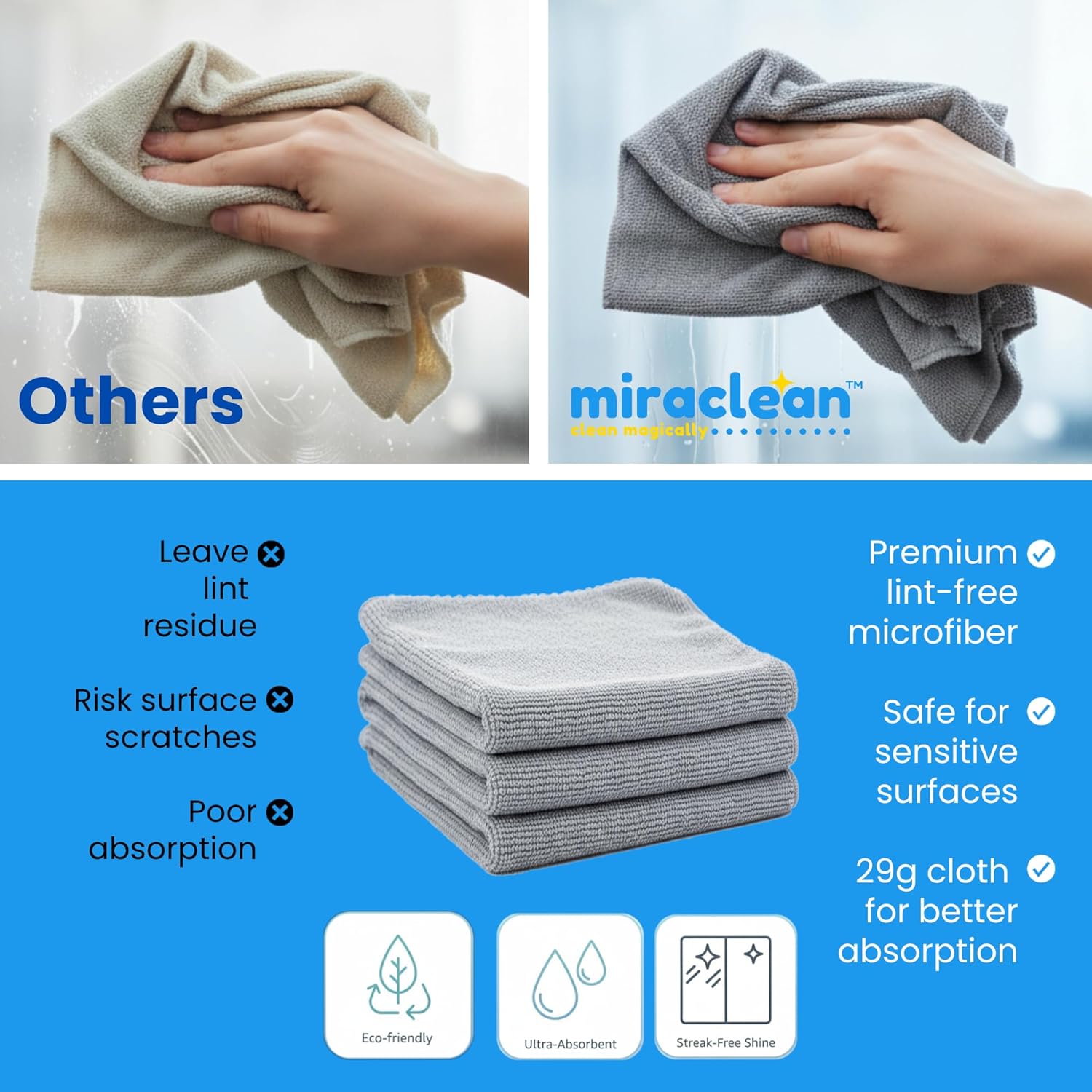 Detalle de Microfiber Cleaning Cloth Grey 12 Pack — 12 x 12 inch, 320 GSM, Lint-Free, Scratch-Free