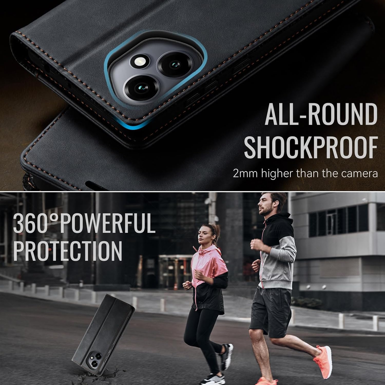 Thumbnail 3 de owlhold Honor 400 5G Klapphülle mit Standfunktion, RFID-Schutz und Kartenfächern (Schwarz)