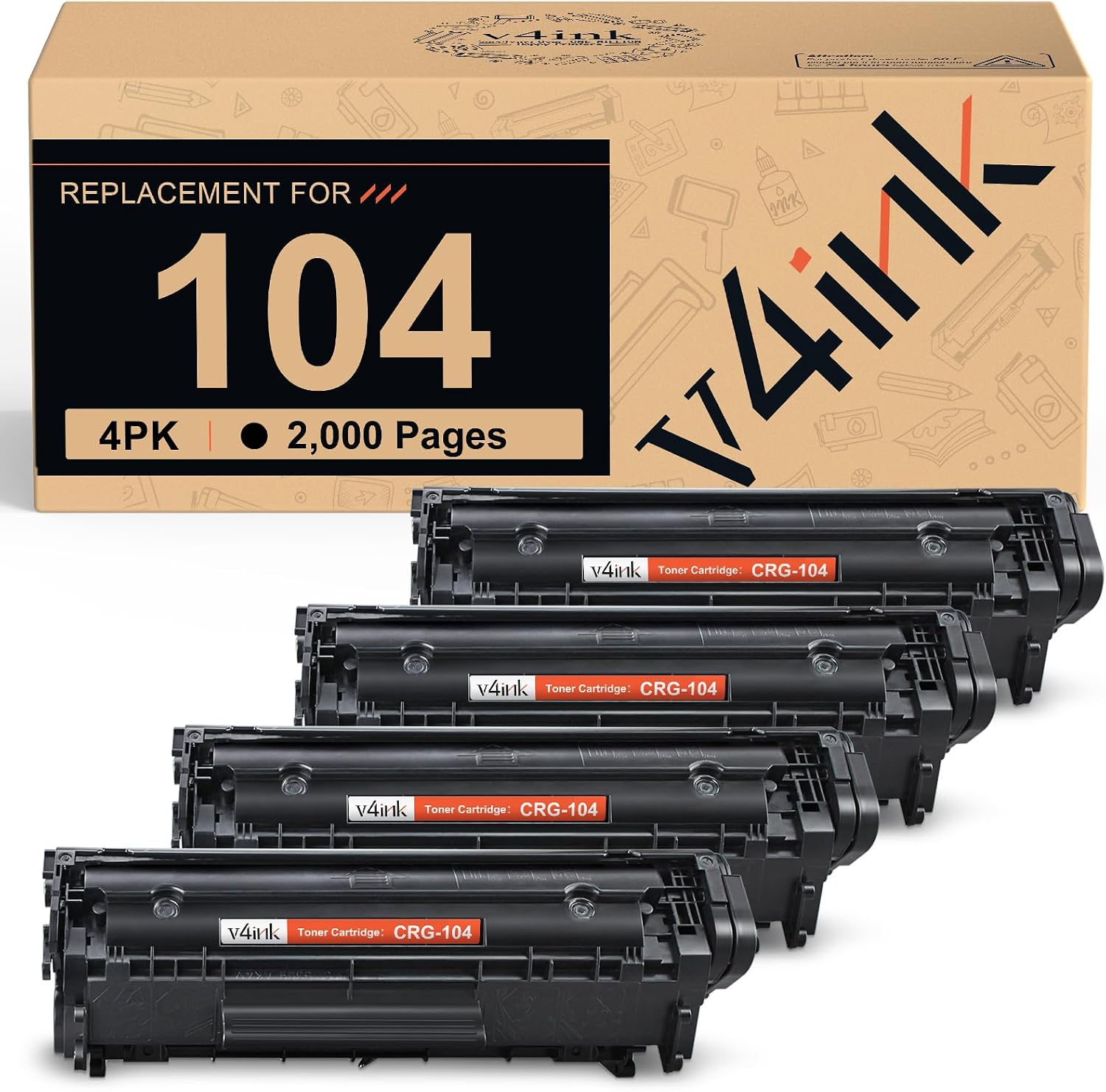 Detalle de v4ink ZNC-CRG-104-FC14 Black Compatible Toner Cartridge, 4-Pack
