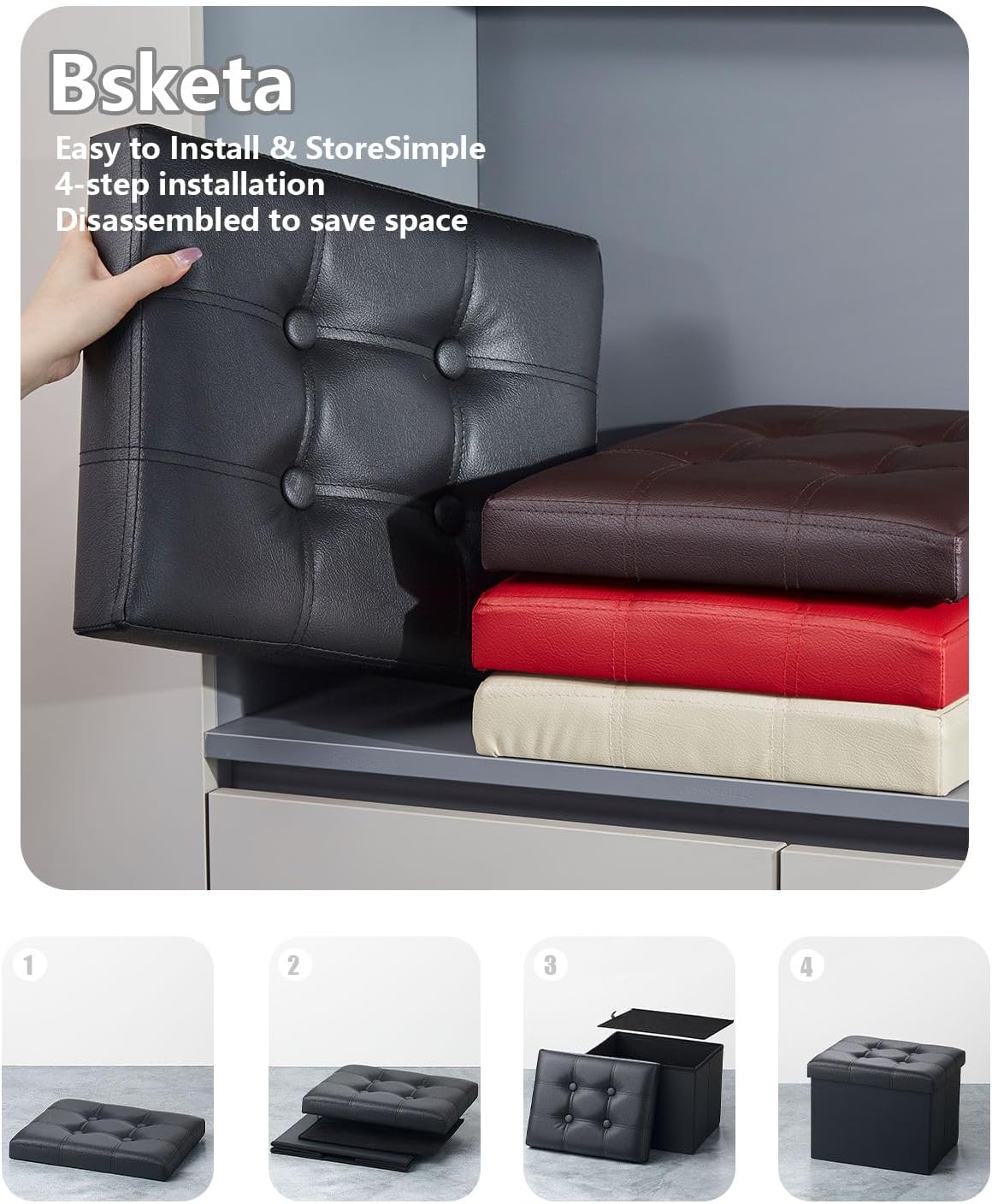 Thumbnail 4 de Bsketa Storage Ottoman 17x13x13in leather storage bench