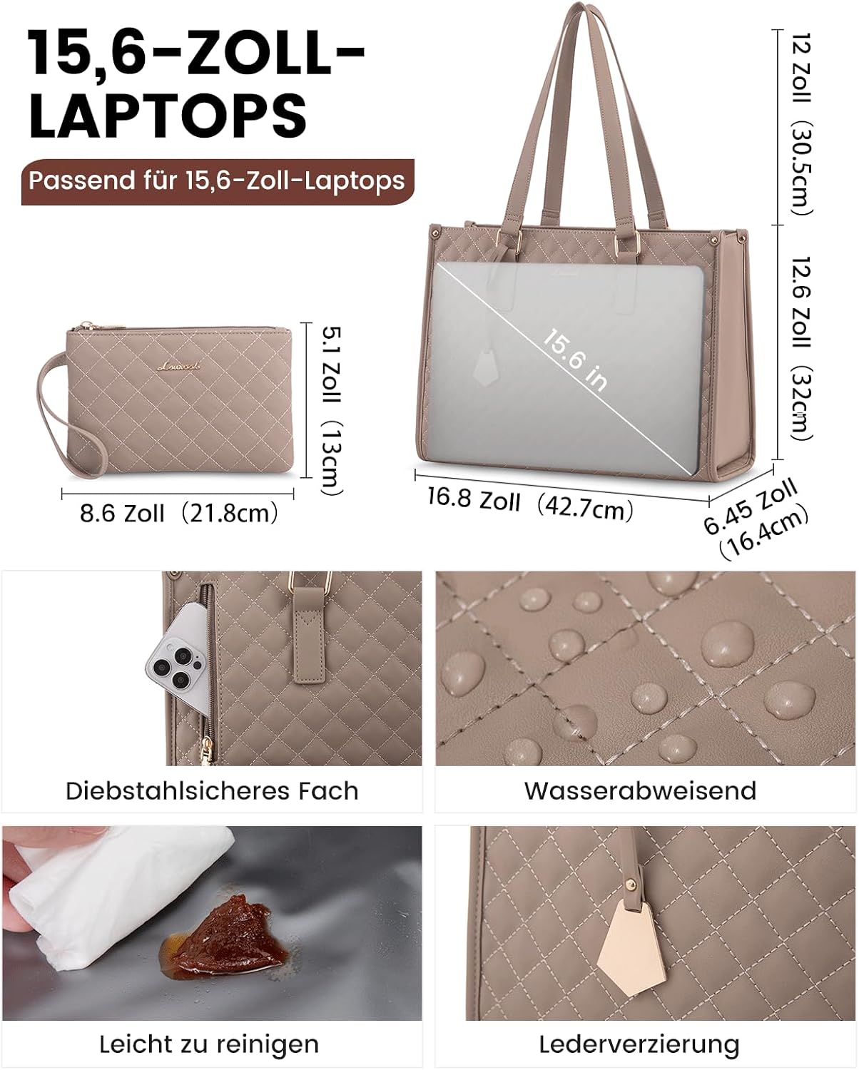 Thumbnail 3 de LOVEVOOK Laptoptasche für Damen mit isoliertem Lunch-Fach – für 15,6 Zoll Laptop, Schultertasche & Arbeitstasche