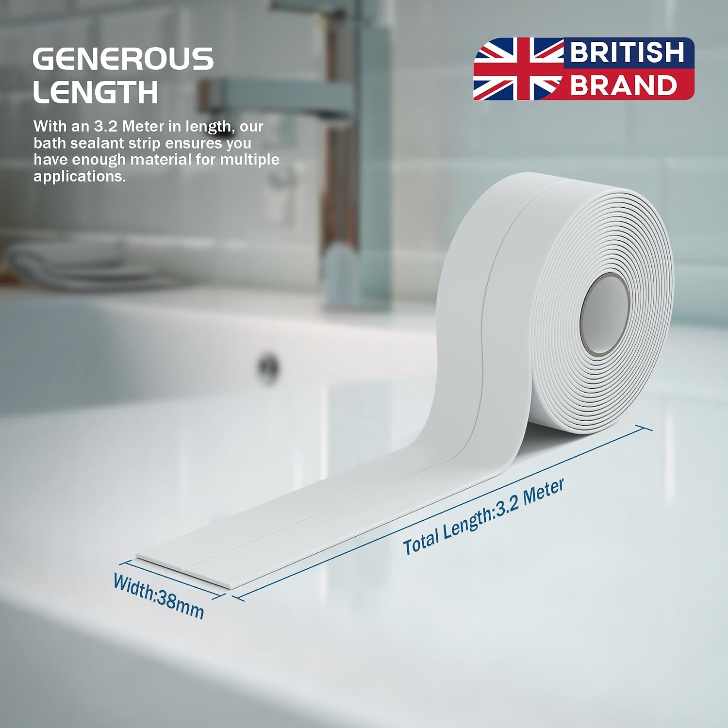 Thumbnail 1 de HNNHOME 38mm x 3.2m White Self-Adhesive Bath Sealant Strip review