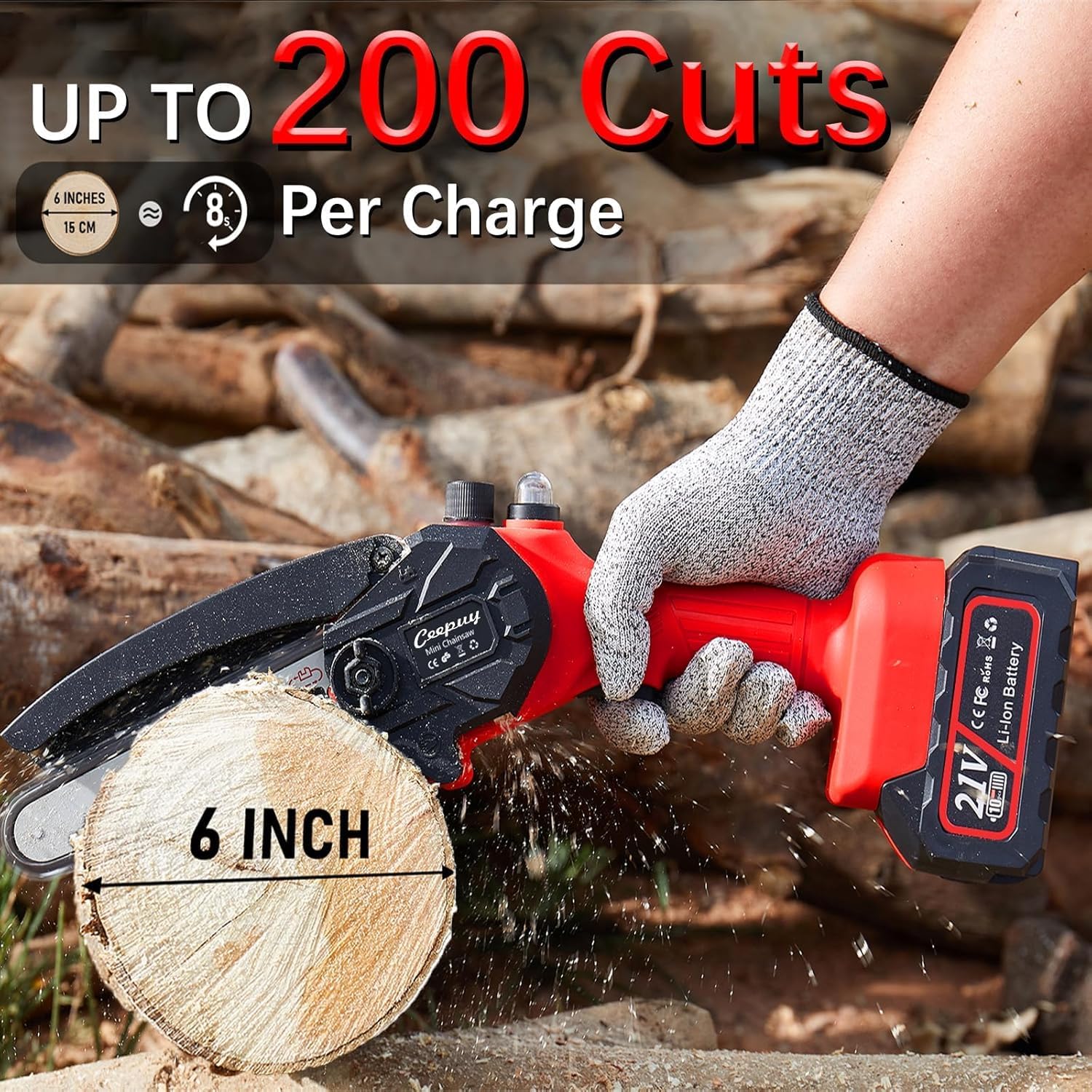Thumbnail 3 de CEEPUY Mini Motosega a Batteria per Potatura 6'' con 8000 mAh: compagna leggera e versatile per il giardino