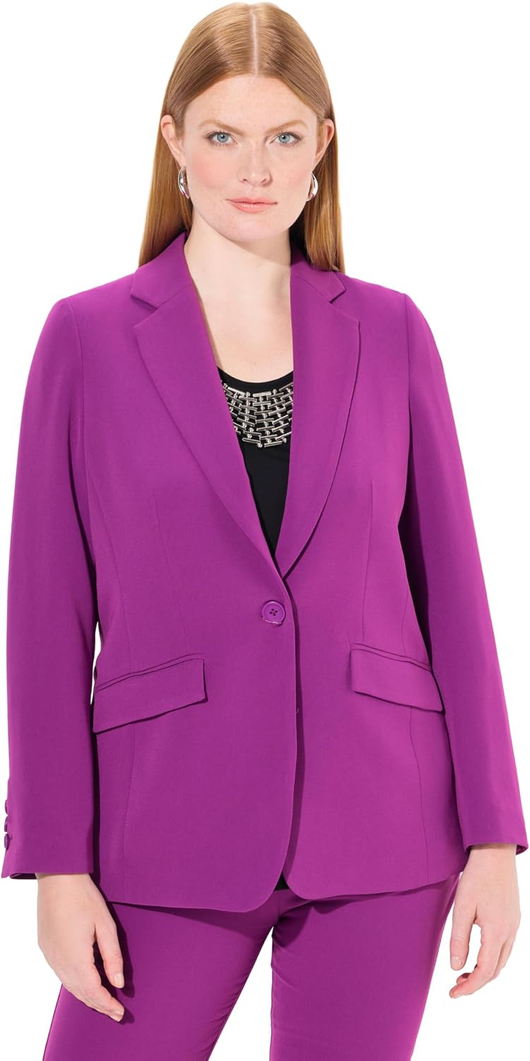 Detalle 2 de Ulla Popken Femme Grandes Tailles Blazer à revers, poches à rabat et fermeture boutonnée – 811944
