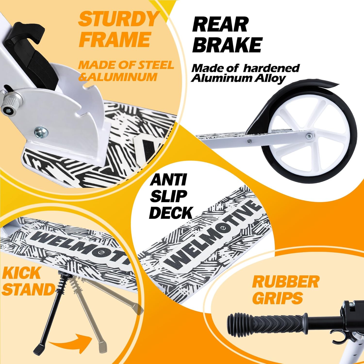 Thumbnail 5 de Kick Scooter for Kids (Ages 6+) to Adults – Adjustable Handlebars, Rear Brake & Big Wheel Foldable