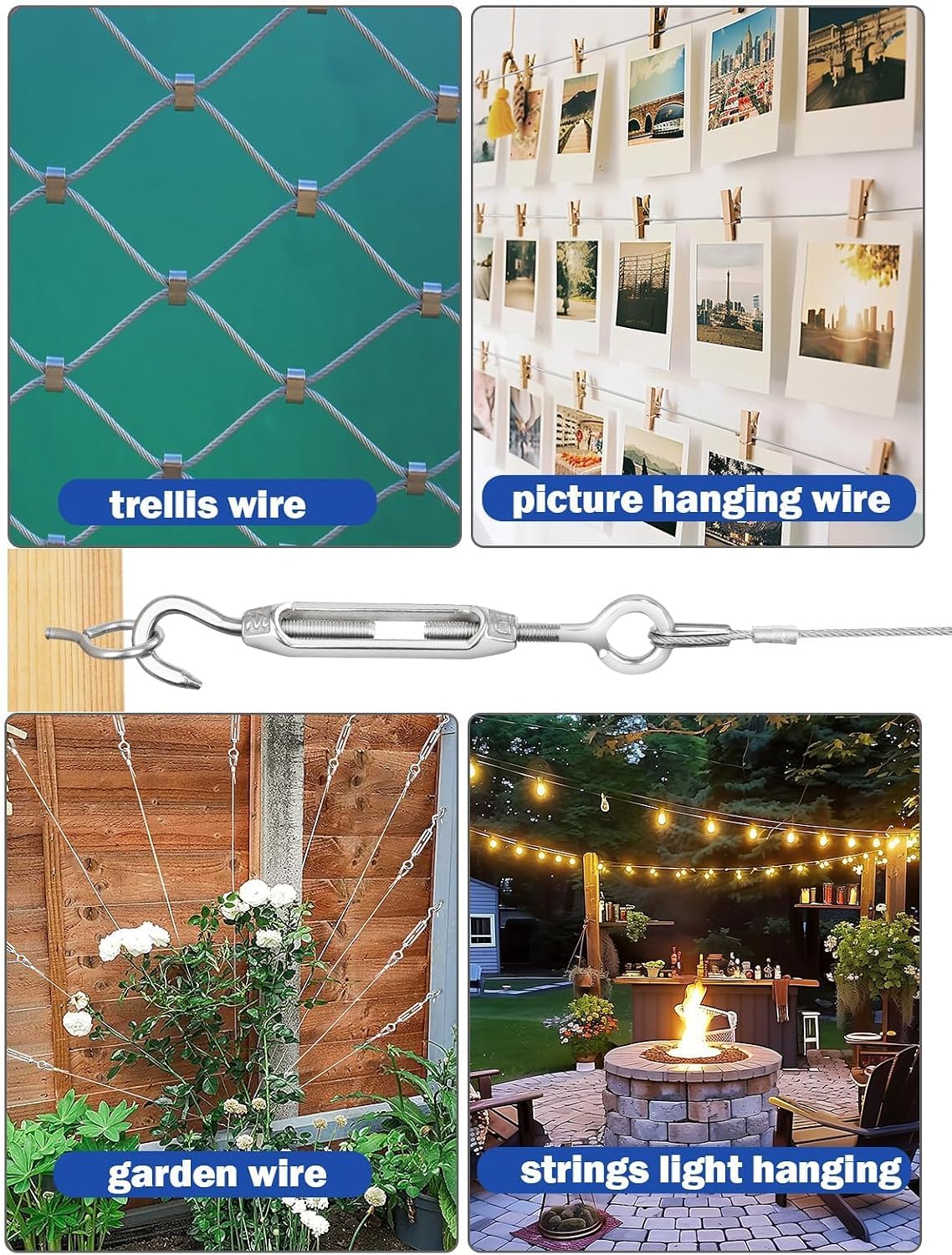 Detalle 2 de TooTaci Drahtseil 2 mm Set (60 m) mit Spannschlössern M5 – Rankhilfe & Spanndraht für Garten, Zäune und Lichterketten