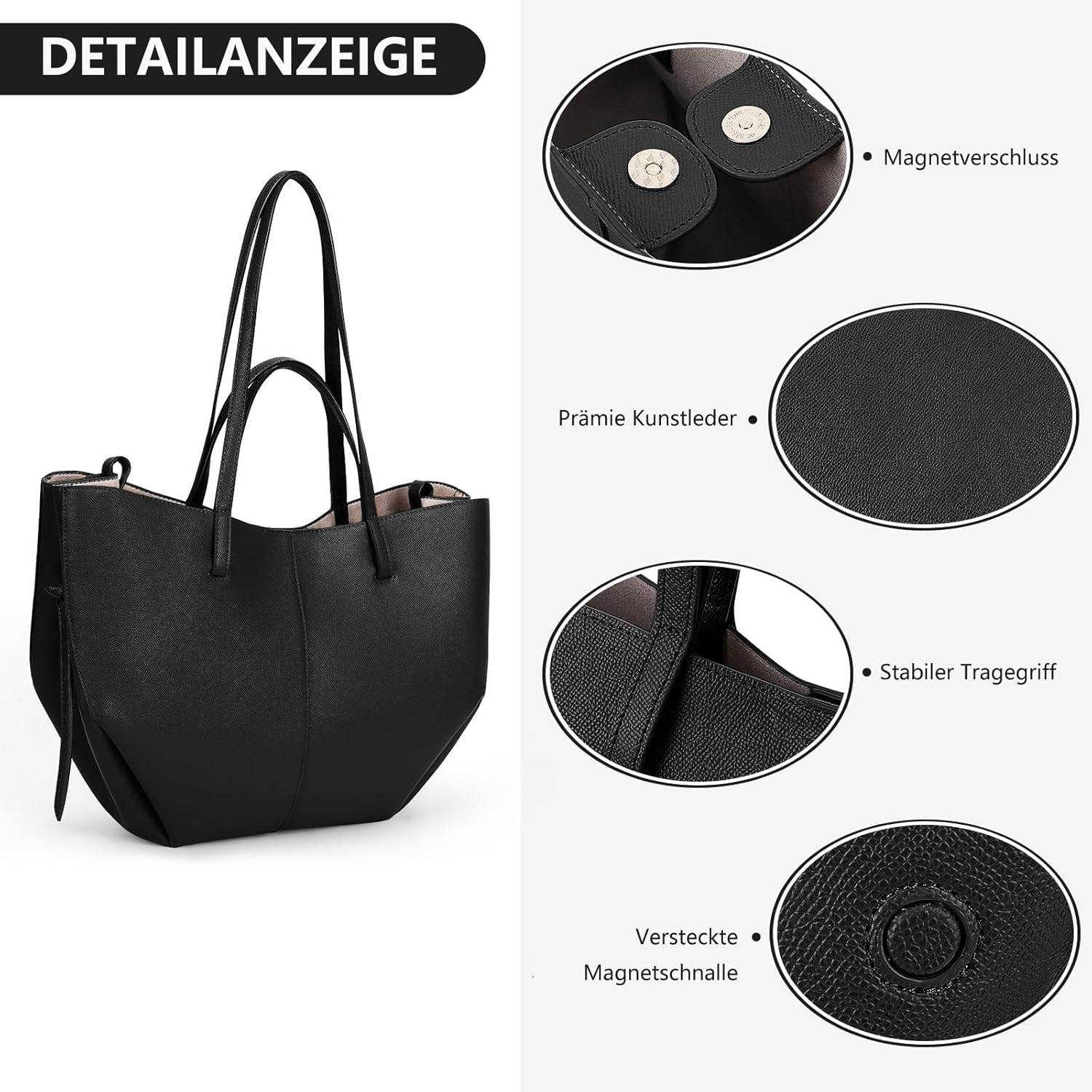 Thumbnail 4 de Große TIAASTAP Damen Tote Bag aus Kunstleder – Shopper für Alltag, Büro & Reisen