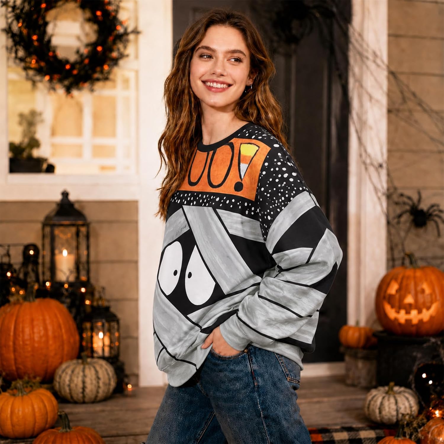 Detalle de SUPEYA Spooky Season Ghost Sweatshirt for Women, Long-Sleeve Pullover
