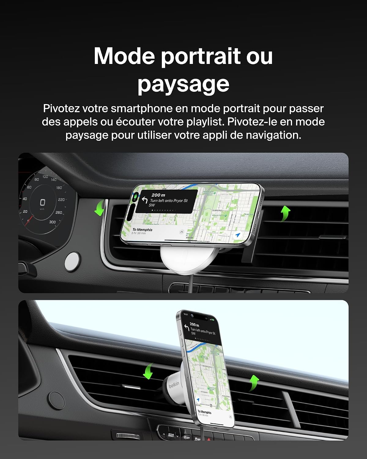 Detalle de Belkin BoostCharge Pro : chargeur de voiture magnétique sans fil Qi2 (15 W) compatible MagSafe