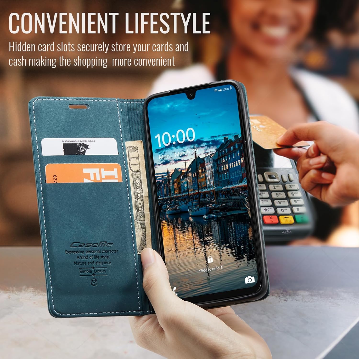 Thumbnail 3 de Cracedily wallet flip case for Samsung Galaxy A16 5G / A16 4G (Blue-Green) with card slots and magnetic closure