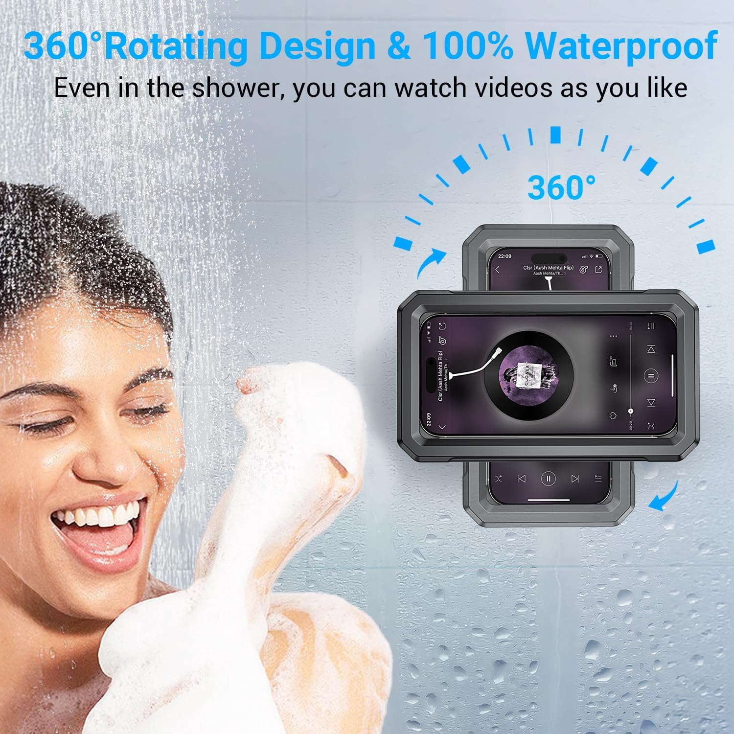 Detalle de Coolpow Y01 Waterproof Shower Phone Holder, 480° Rotation and Adjustable Mount
