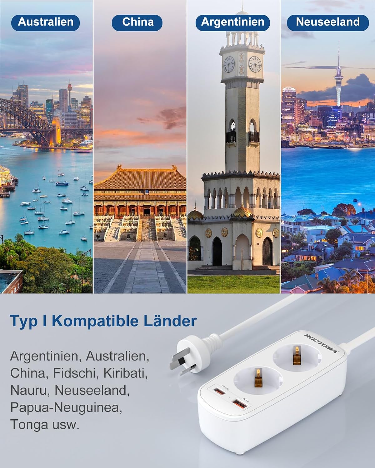 Detalle 1 de Adapter für Australien Typ I mit PD20W USB Ladegerät und 1,5 m Kabel 🔌