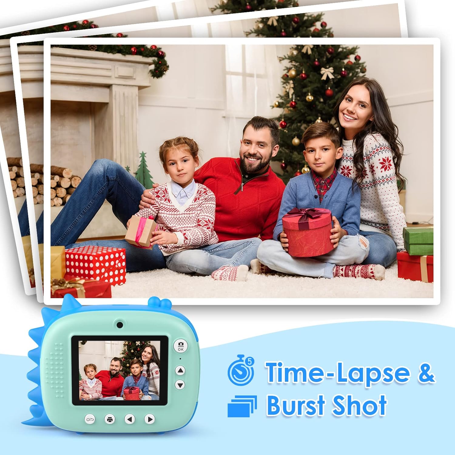 Detalle de HiMont Kids Camera Instant Print (Blue) – no-ink instant printing, 20MP dual-lens & 32G TF card