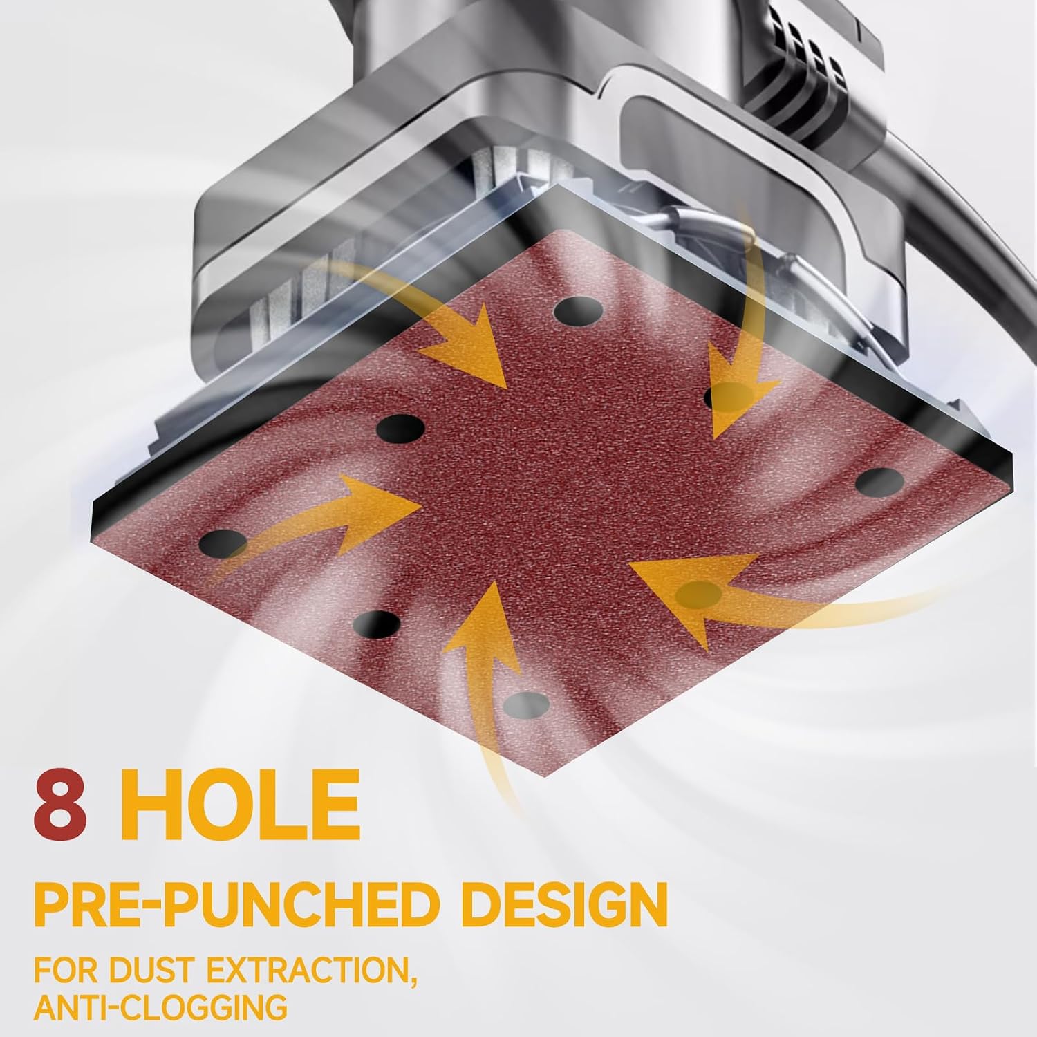 Detalle de Sruhrak 110x115mm Sandpaper – 50 Sheets, 240 Grit, Hook-and-Loop, 8-Hole Design