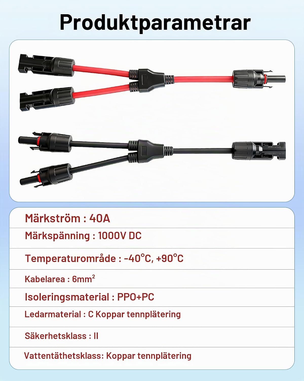 Detalle 2 de Binamao 6 mm² Y-fördelare för solkabel, 1Y2 med MMF- och FFM-kontakter