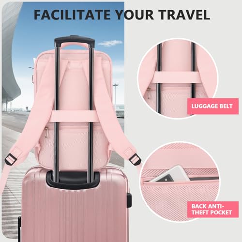 Thumbnail 3 de KIRFEIHT Mochila de cabina para avión 40x30x20 cm (24L) con puerto USB y funda para carro – Rosado