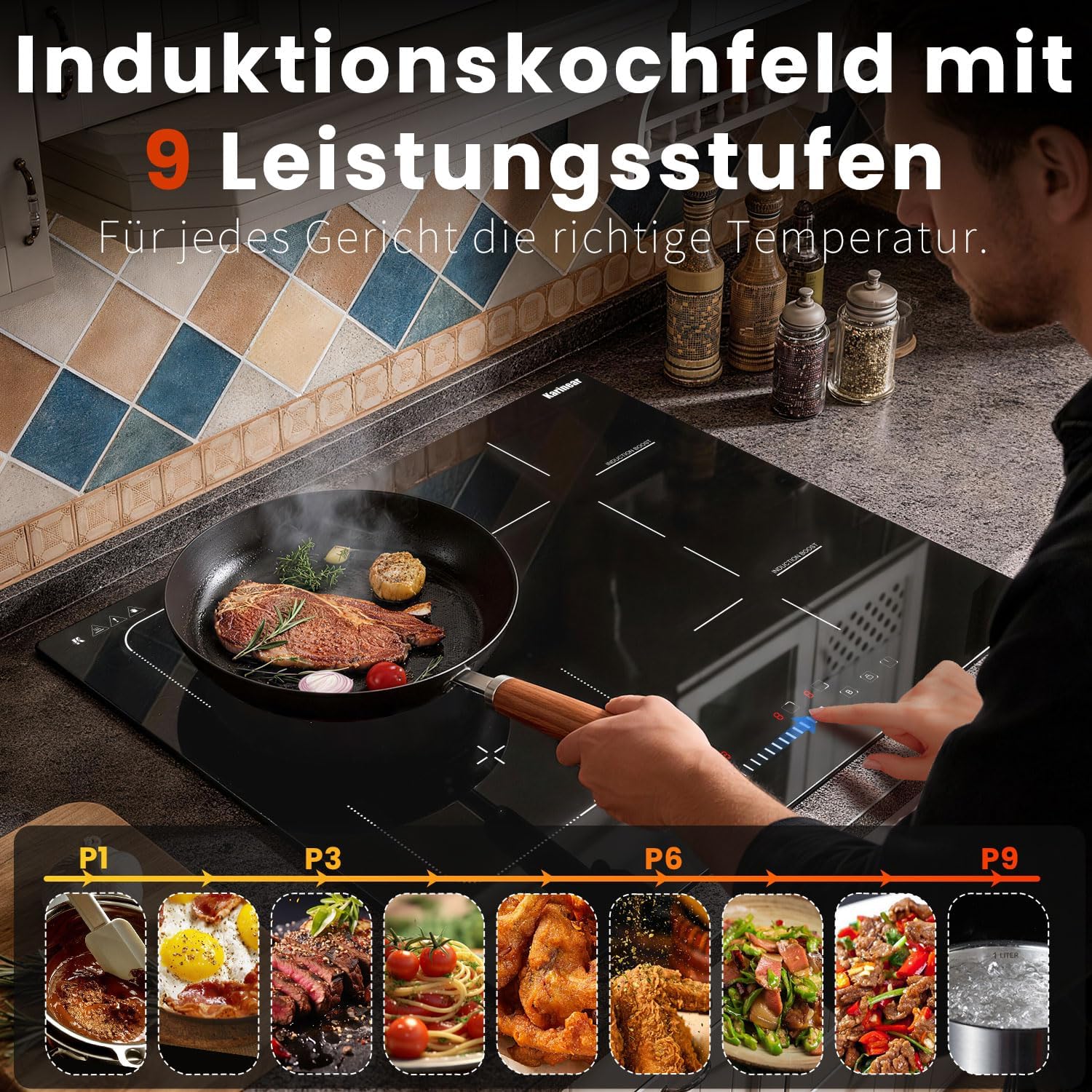 Thumbnail 3 de Karinear Induktionskochfeld 4 Zonen (7200 W) mit Flexzone, 60 cm autark – Schieberegler, Boost & Timer