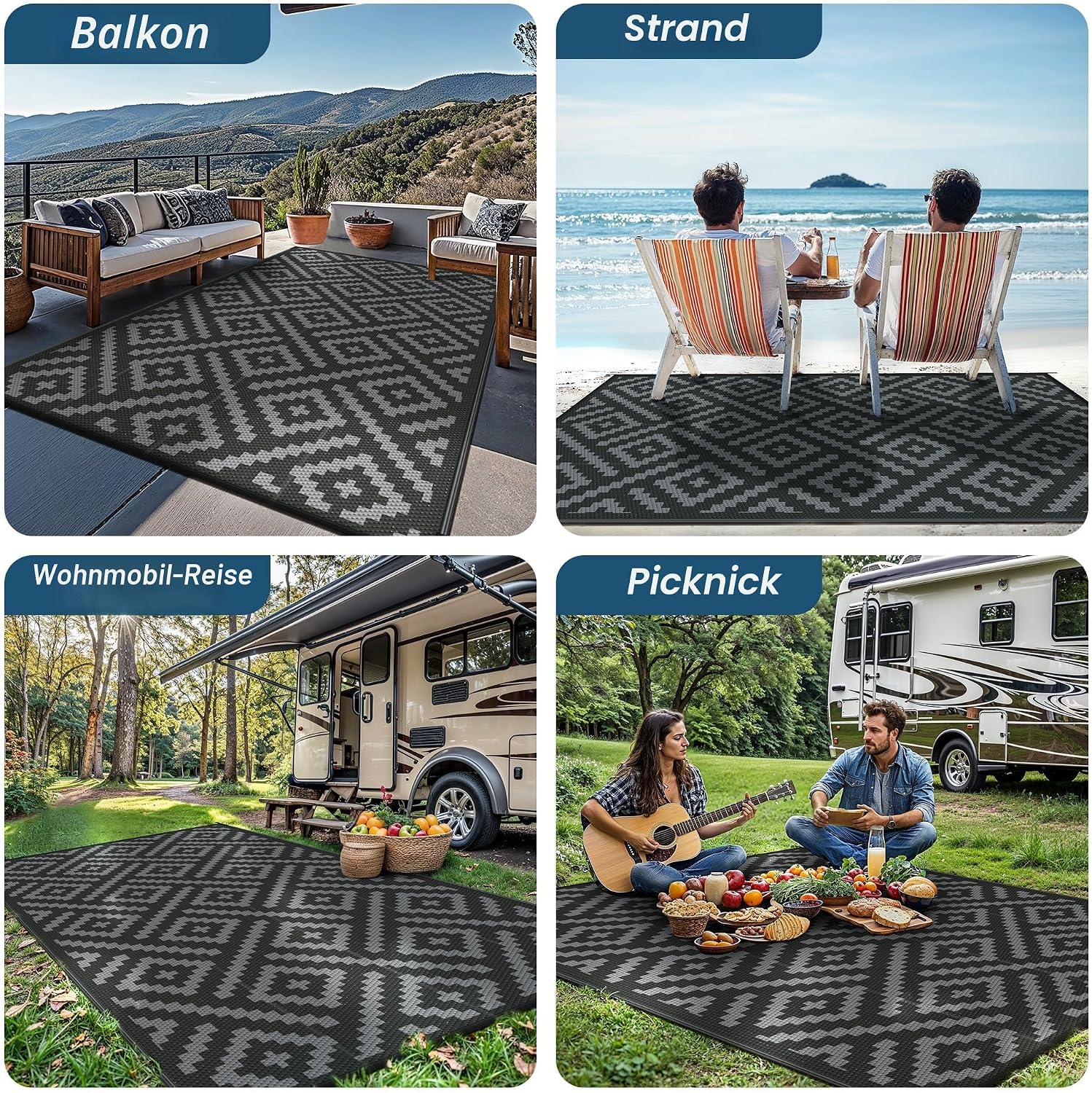 Detalle de GENIMO Outdoor Wendbarer Teppich 9x12 ft – wetterfest, UV-beständig und wasserdicht