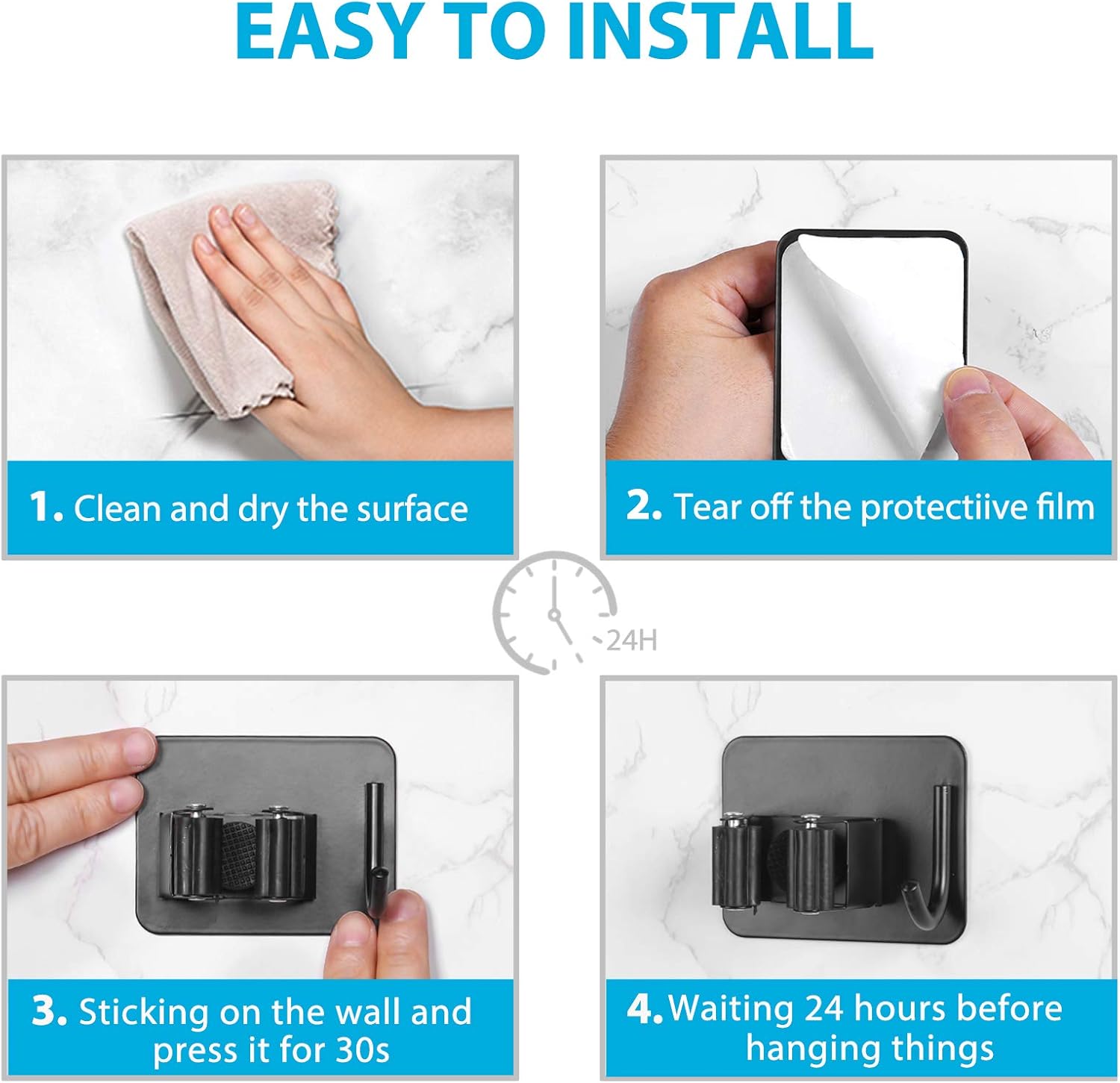 Thumbnail 6 de homeasy Mop Broom Holder 4-Piece Stainless Steel
