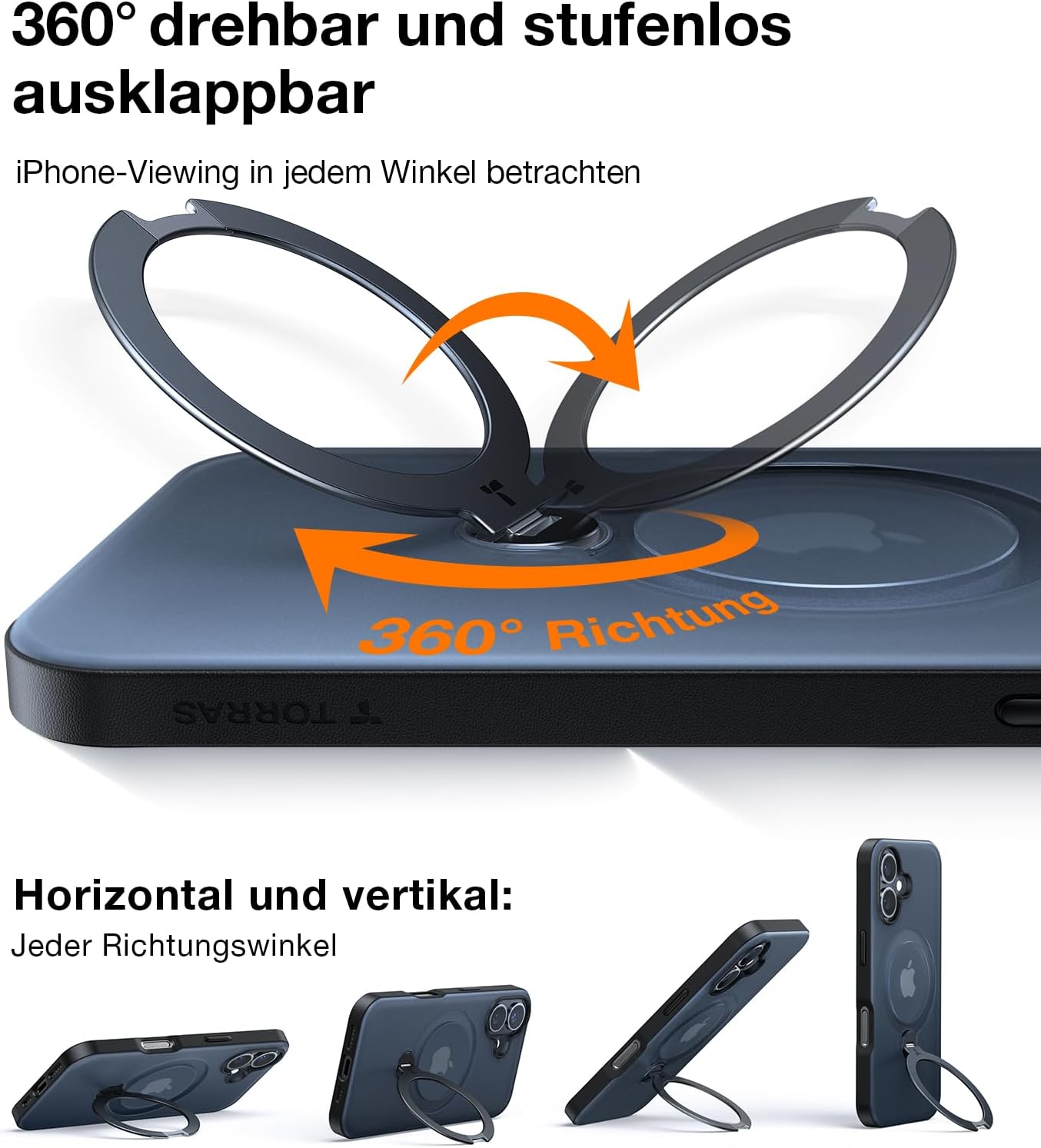 Detalle de TORRAS Ostand Q3 Spin für iPhone 16 Hülle – 360° Magnetischer Unsichtbarer Ständer, Militärschutz, MagSafe kompatibel