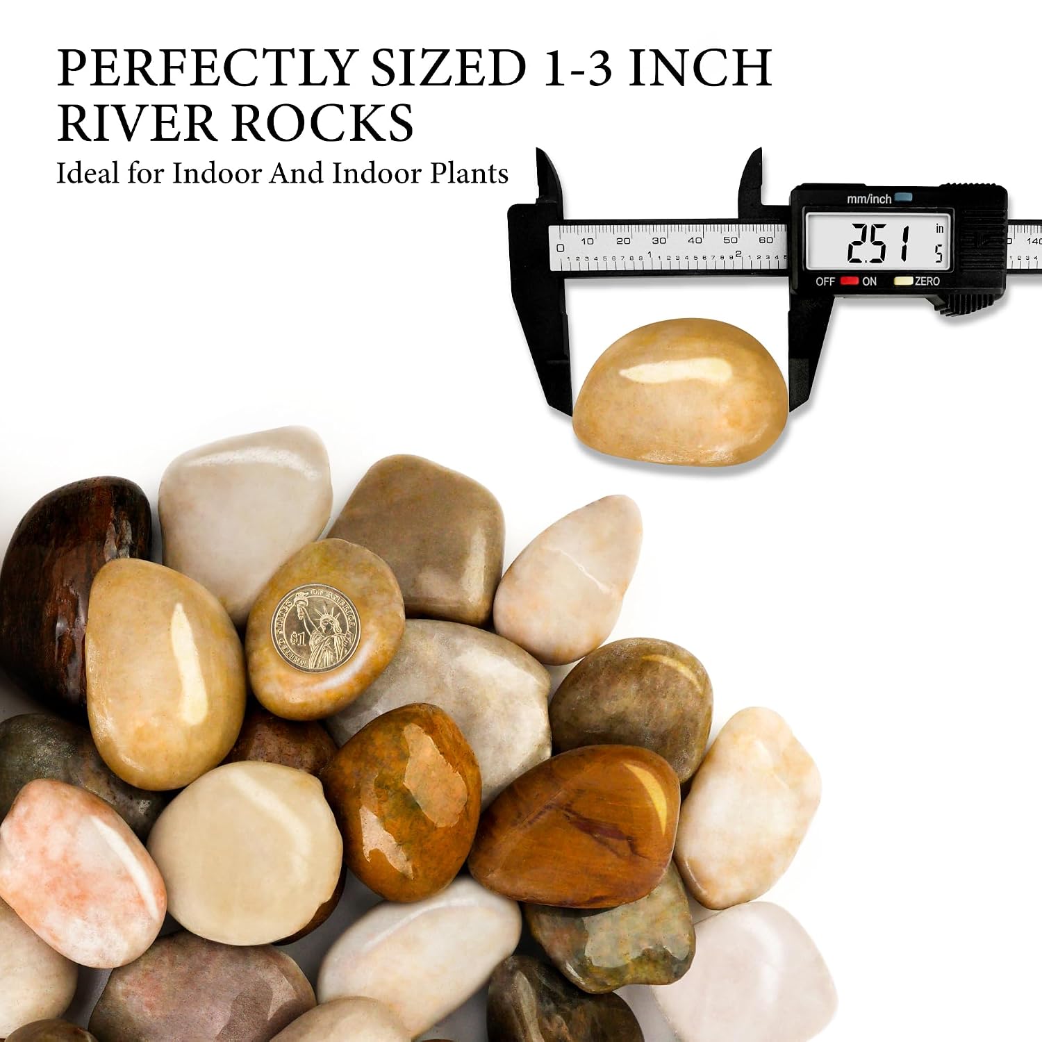 Detalle de BIOMAND 18lb River Rock Mix (1-3 inch) for Plants and Landscaping