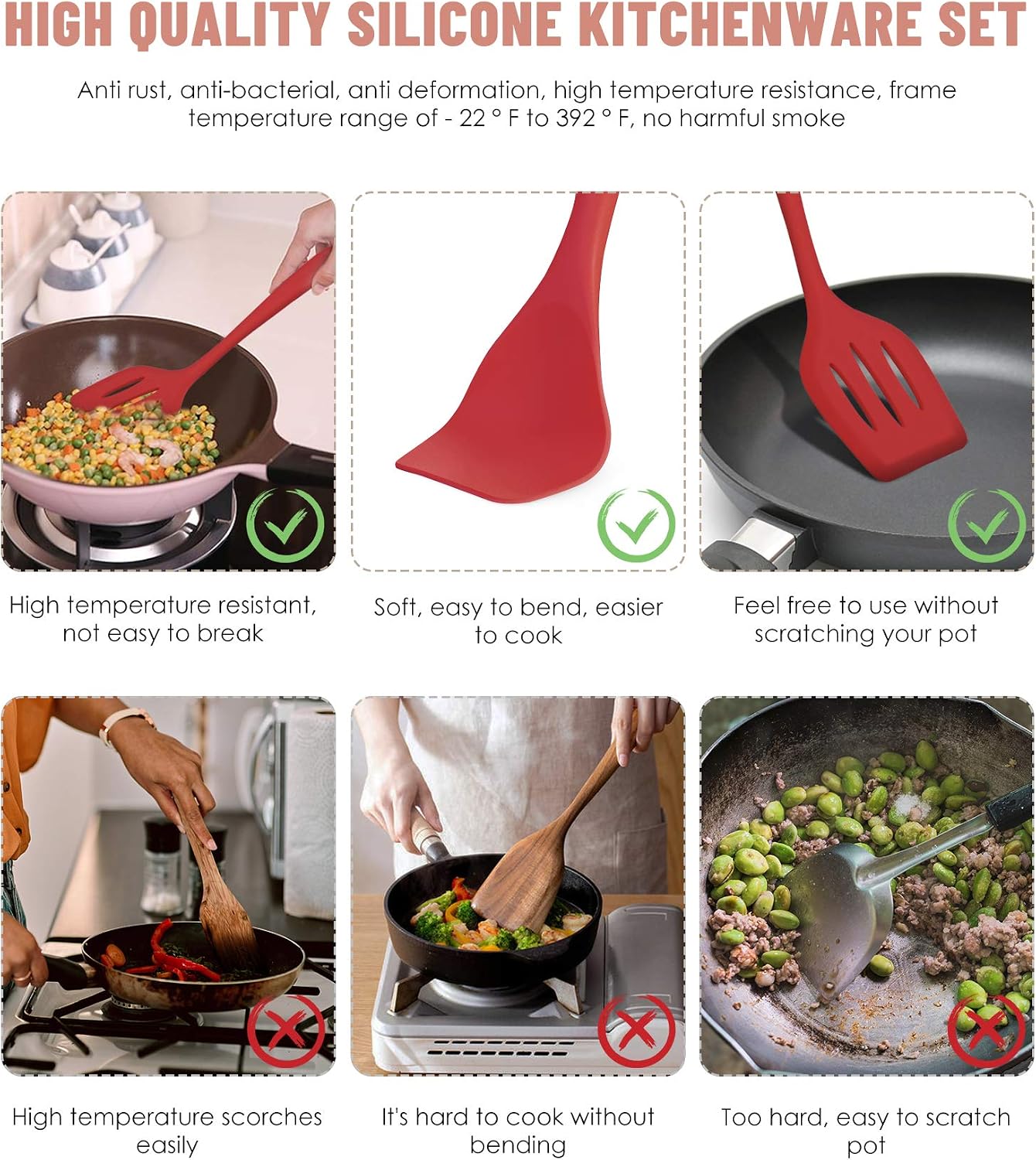 Detalle de Pranski PRK001-2012-RE 12-Piece Red Silicone Utensil Set