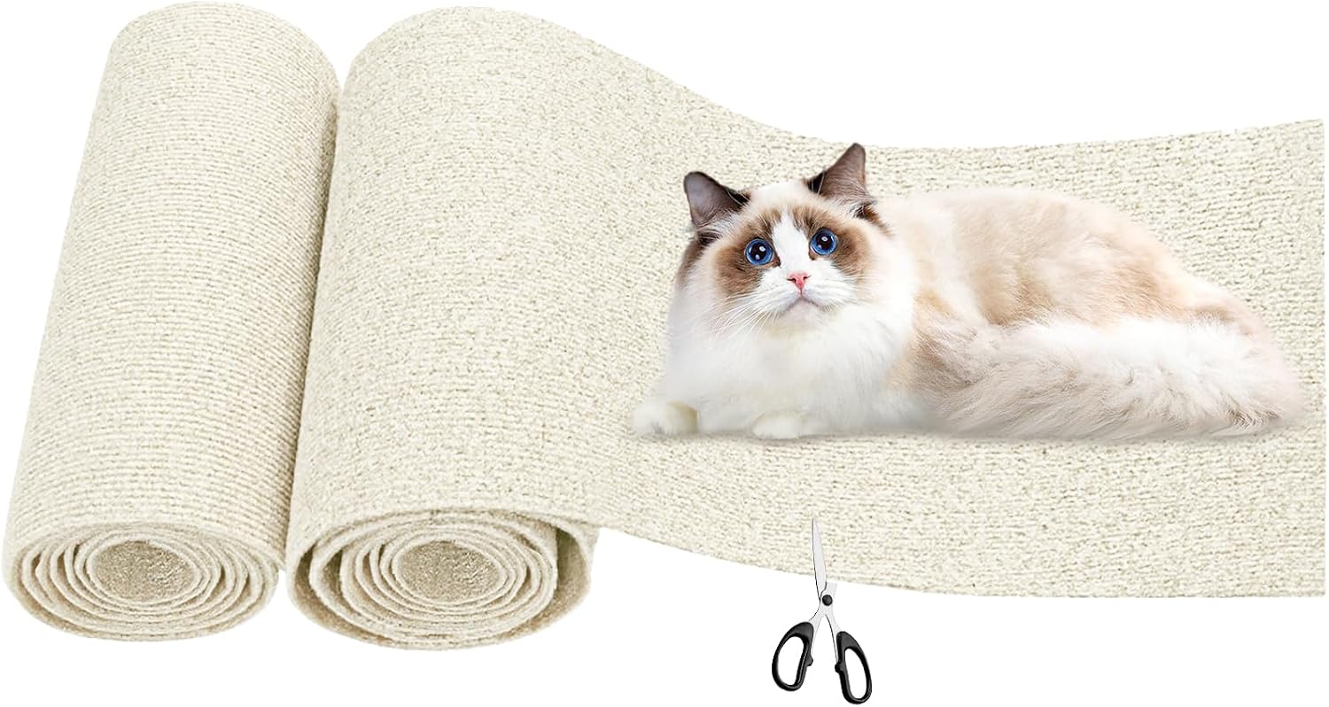 Detalle de Omtofo 2er-Pack selbstklebende Kratzschutzmatten für Sofa & Katzenliegeplätze (200 x 40 cm), cremefarben