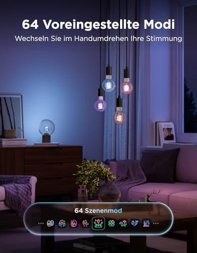 Detalle de Govee Smart Edison Glühbirne E27 G80 (2 Stück) – RGBWW Vintage LED mit Matter & Google Assistant
