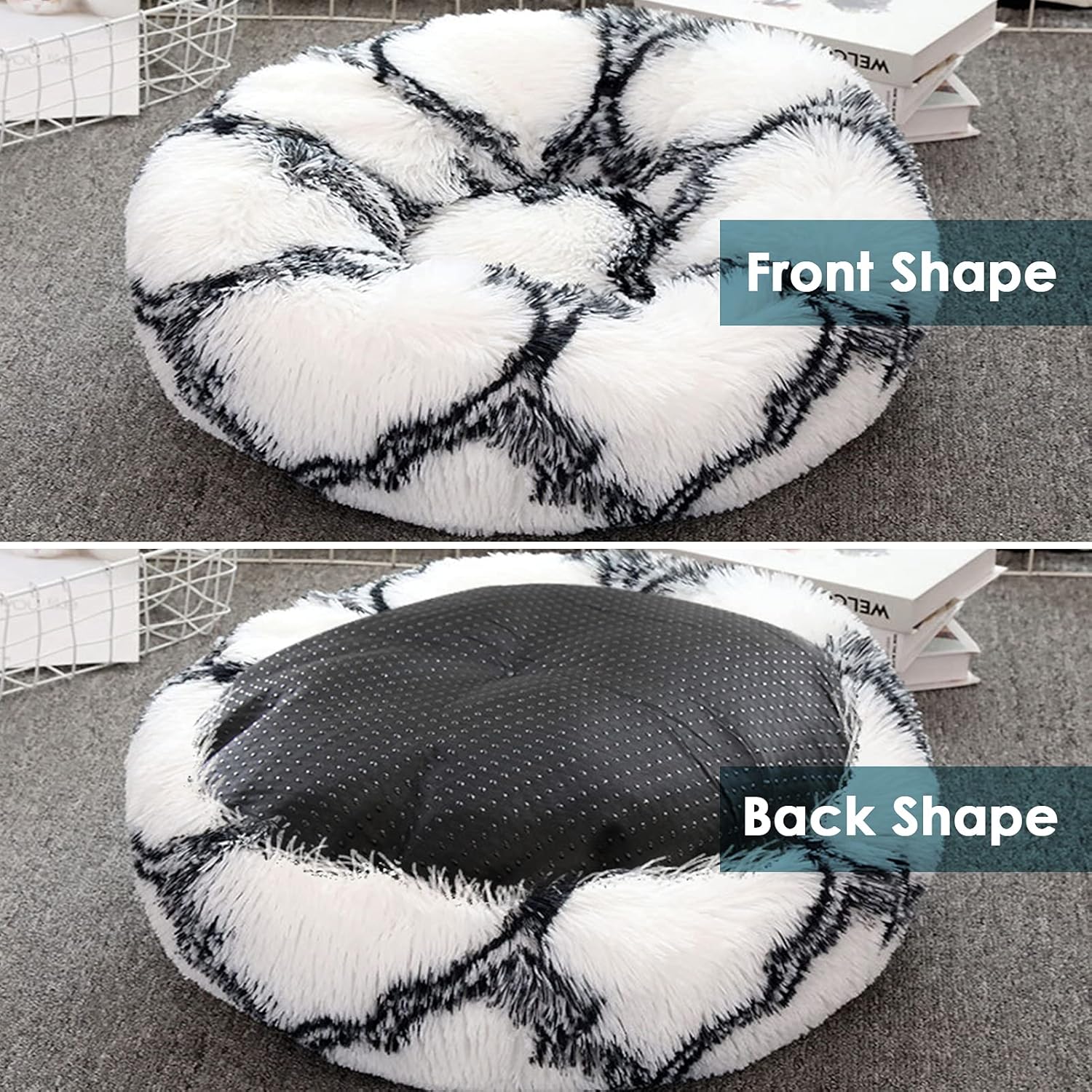 Thumbnail 4 de Jiuzcare 50cm Calming Donut Pet Bed (4cm long plush) for Small Dogs & Cats, Black