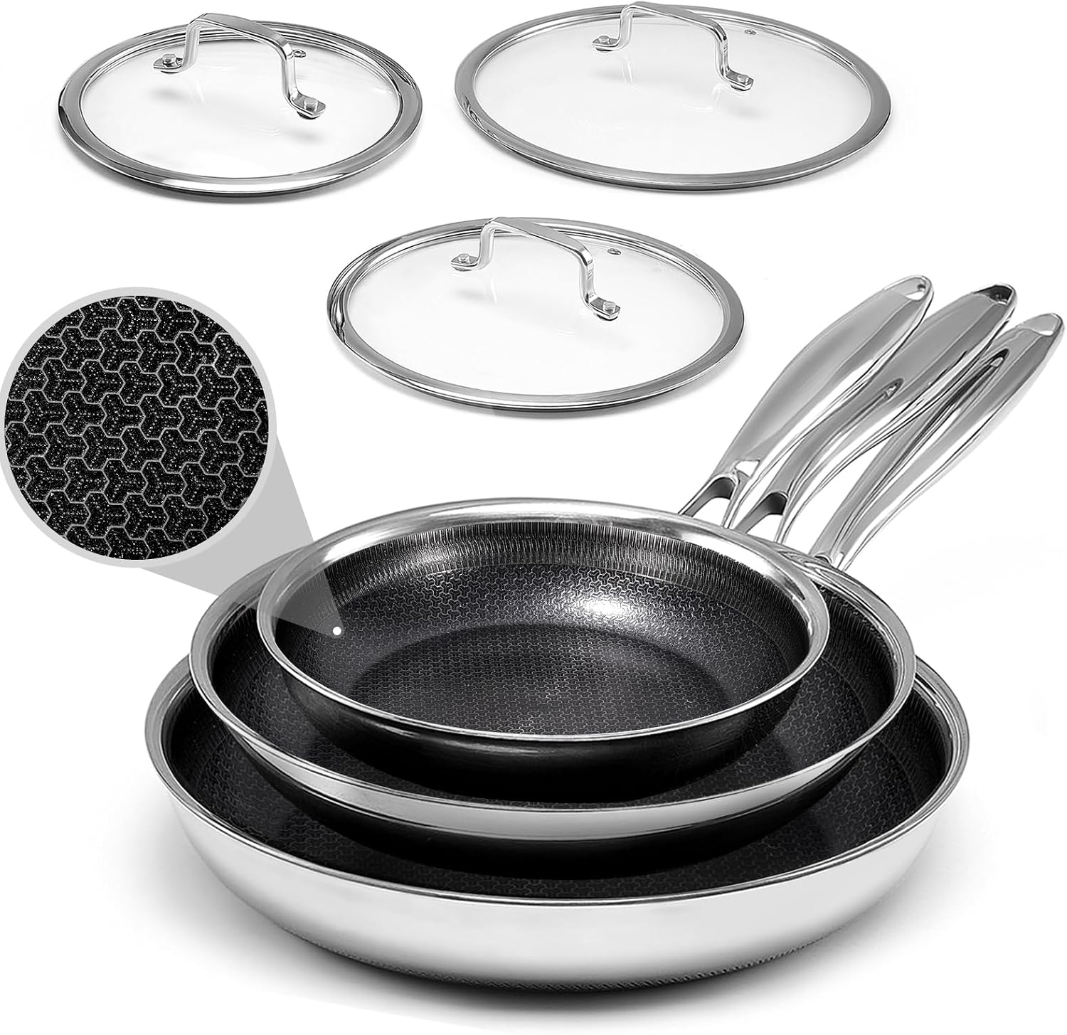 Detalle de USELUCK frying pan set, 8/10/12-inch