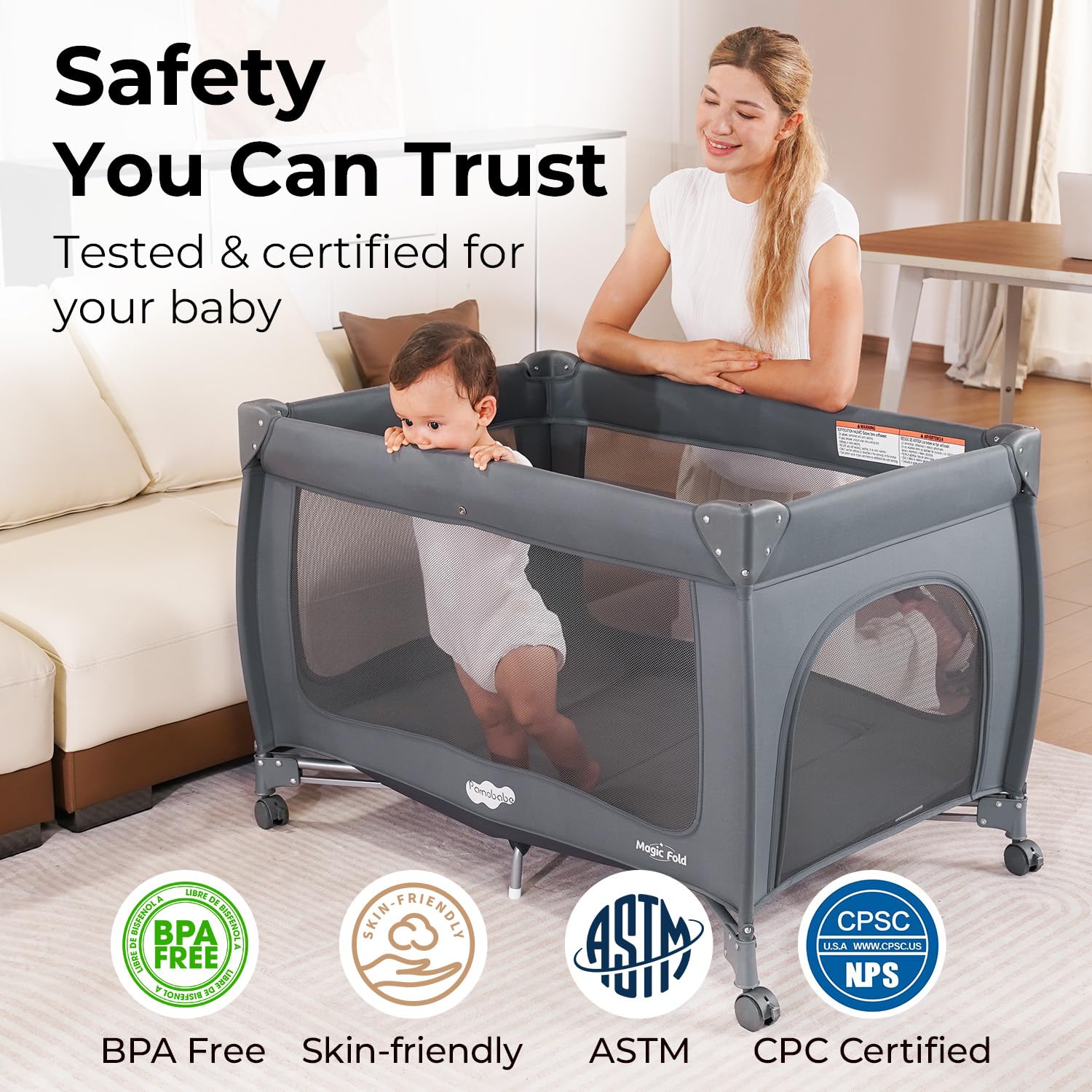 Detalle de Pamo Babe portable playard with bassinet