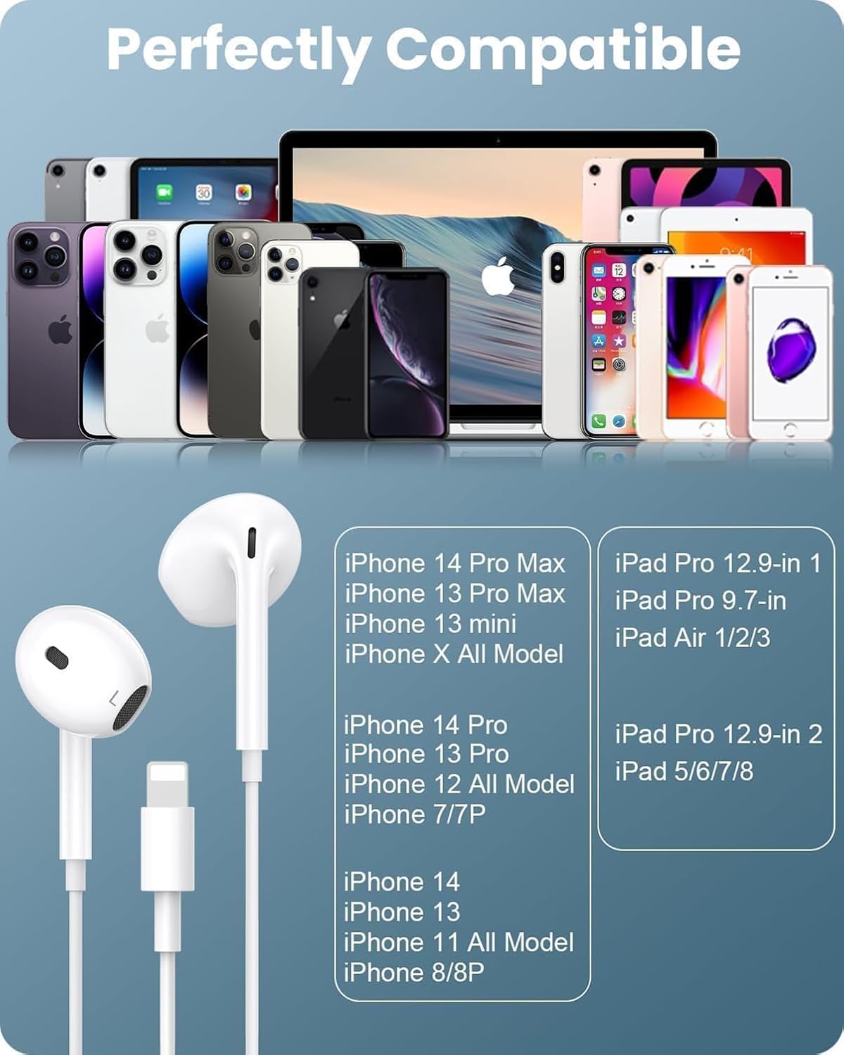Detalle de iPhone Headphones Wired with Built-in Mic and Volume Control (Lightning) – MFi Certified